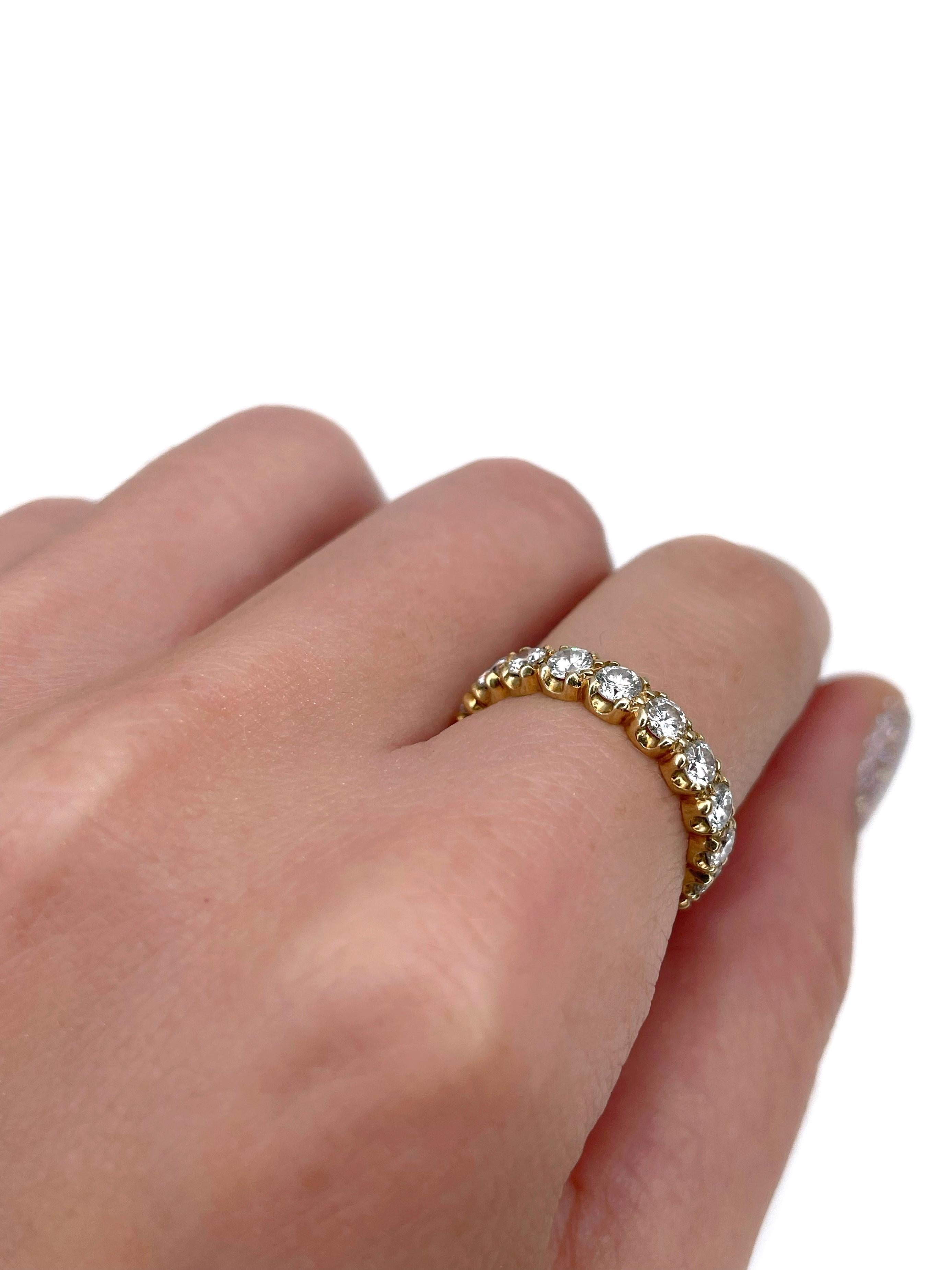 Anello a fascia per l'eternità in oro giallo 18 carati vintage con 2,10 carati di diamanti In condizioni buone a Vilnius, Vilniaus apskr.