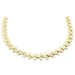 18 Karat Yellow Gold 3-Row Bezel Set Diamond Necklace 9.7 Carat