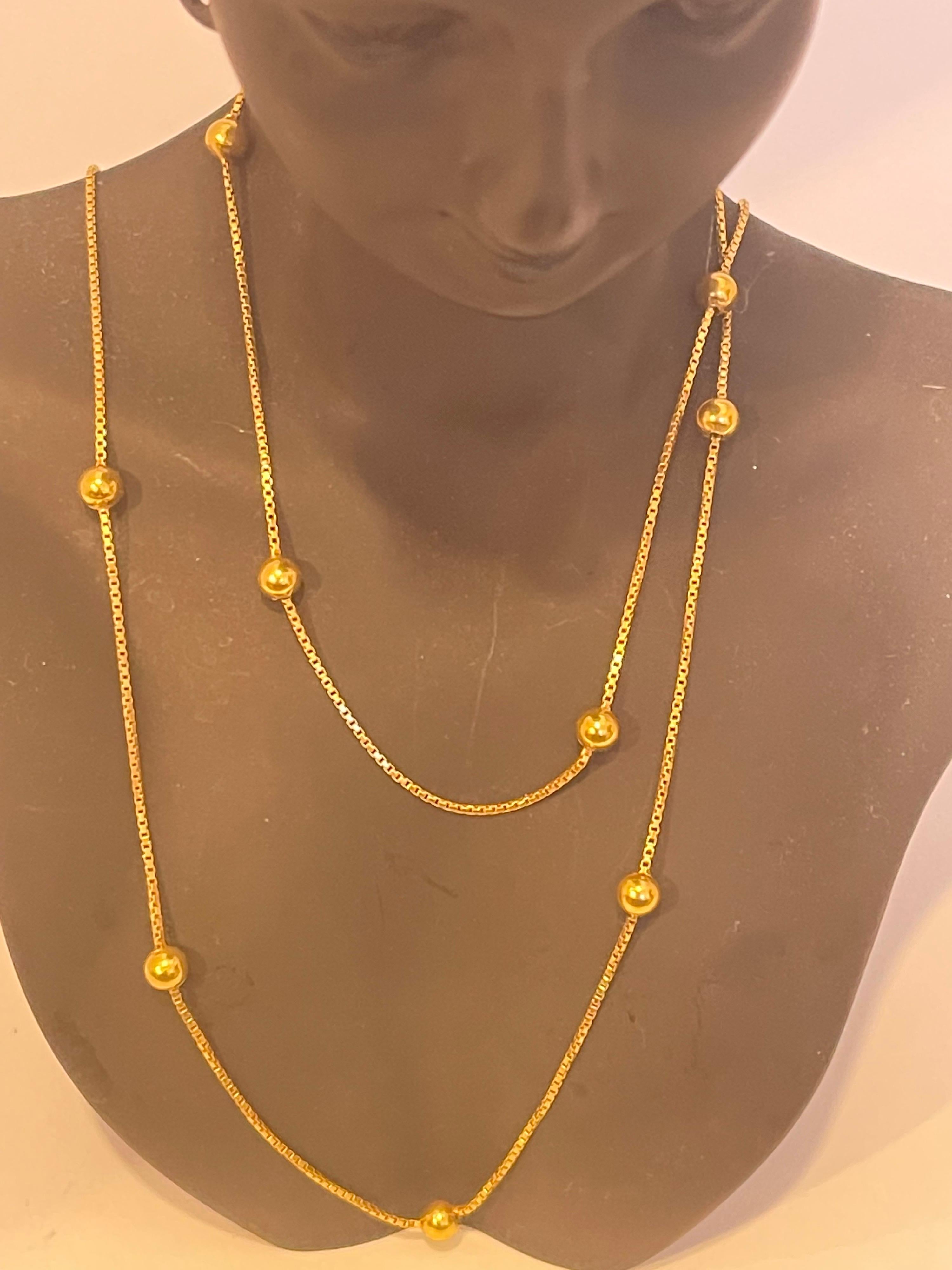 Vintage 18 Karat Yellow Gold Box Chain Ball Necklace For Sale 3