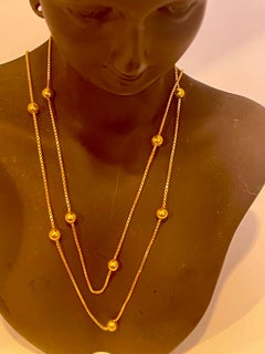 Vintage 18 Karat Yellow Gold Box Chain Ball Necklace, 24 " LONG