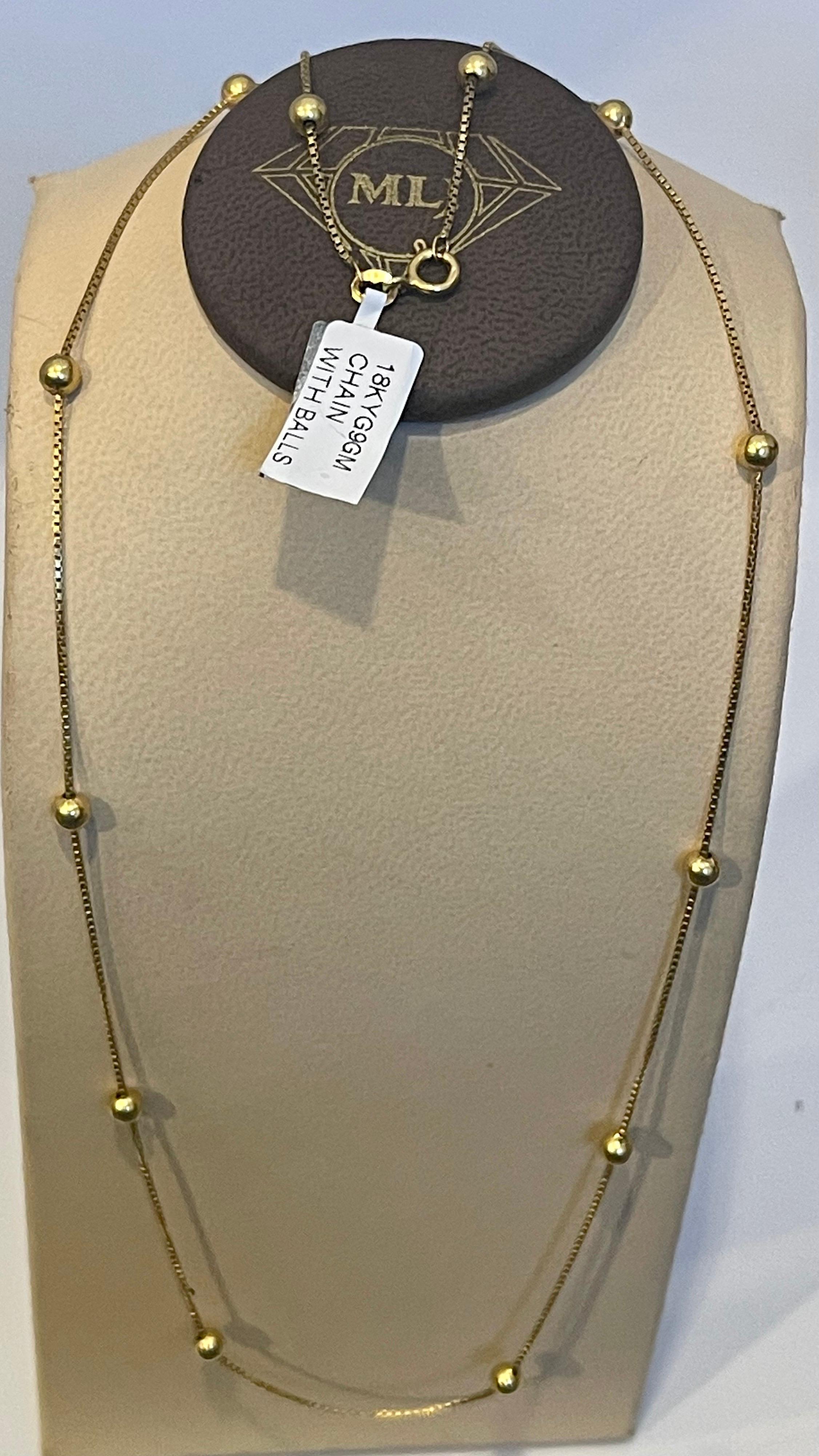 Vintage 18 Karat Yellow Gold Box Chain Ball Necklace In Excellent Condition For Sale In New York, NY