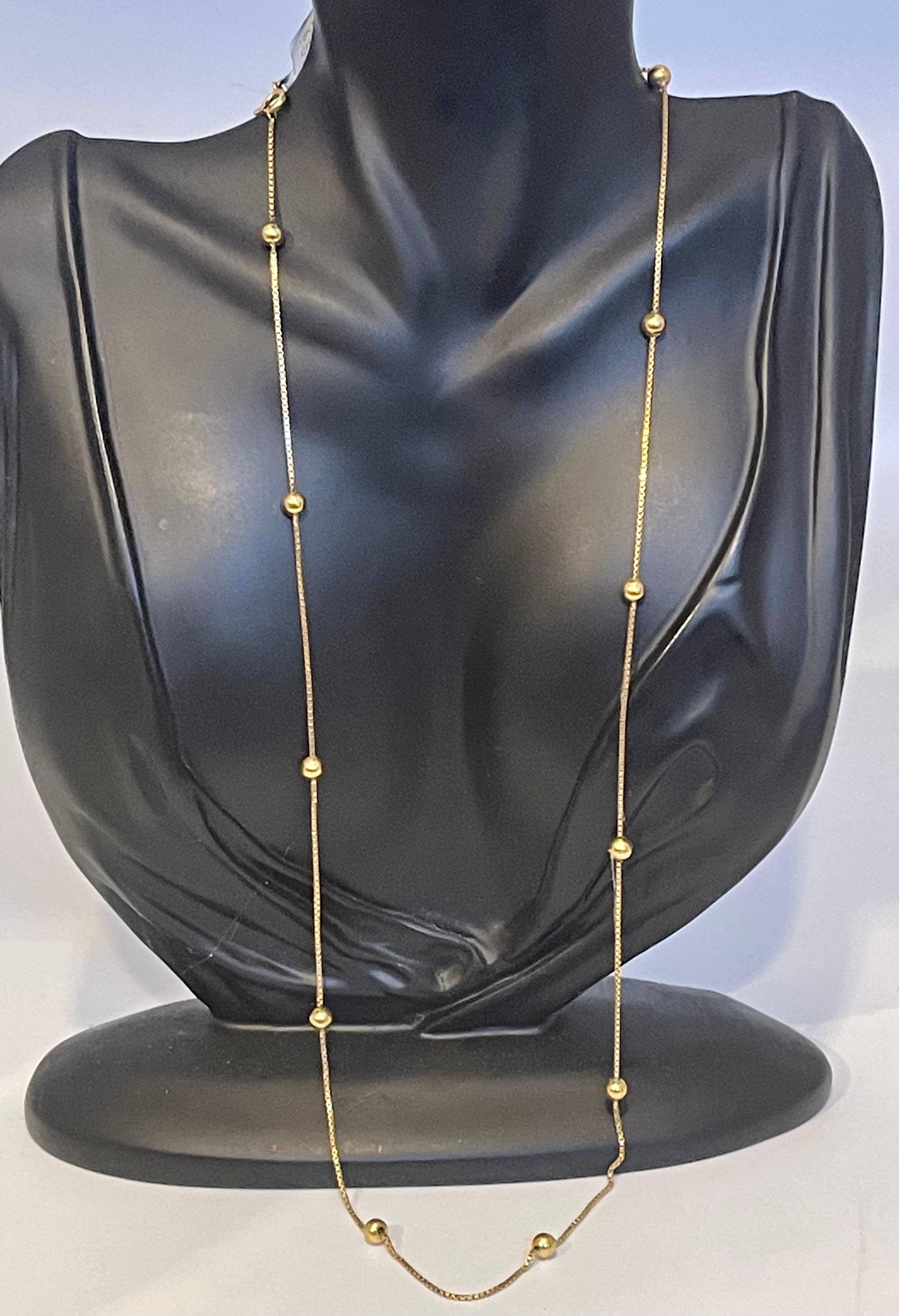 Vintage 18 Karat Yellow Gold Box Chain Ball Necklace For Sale 1