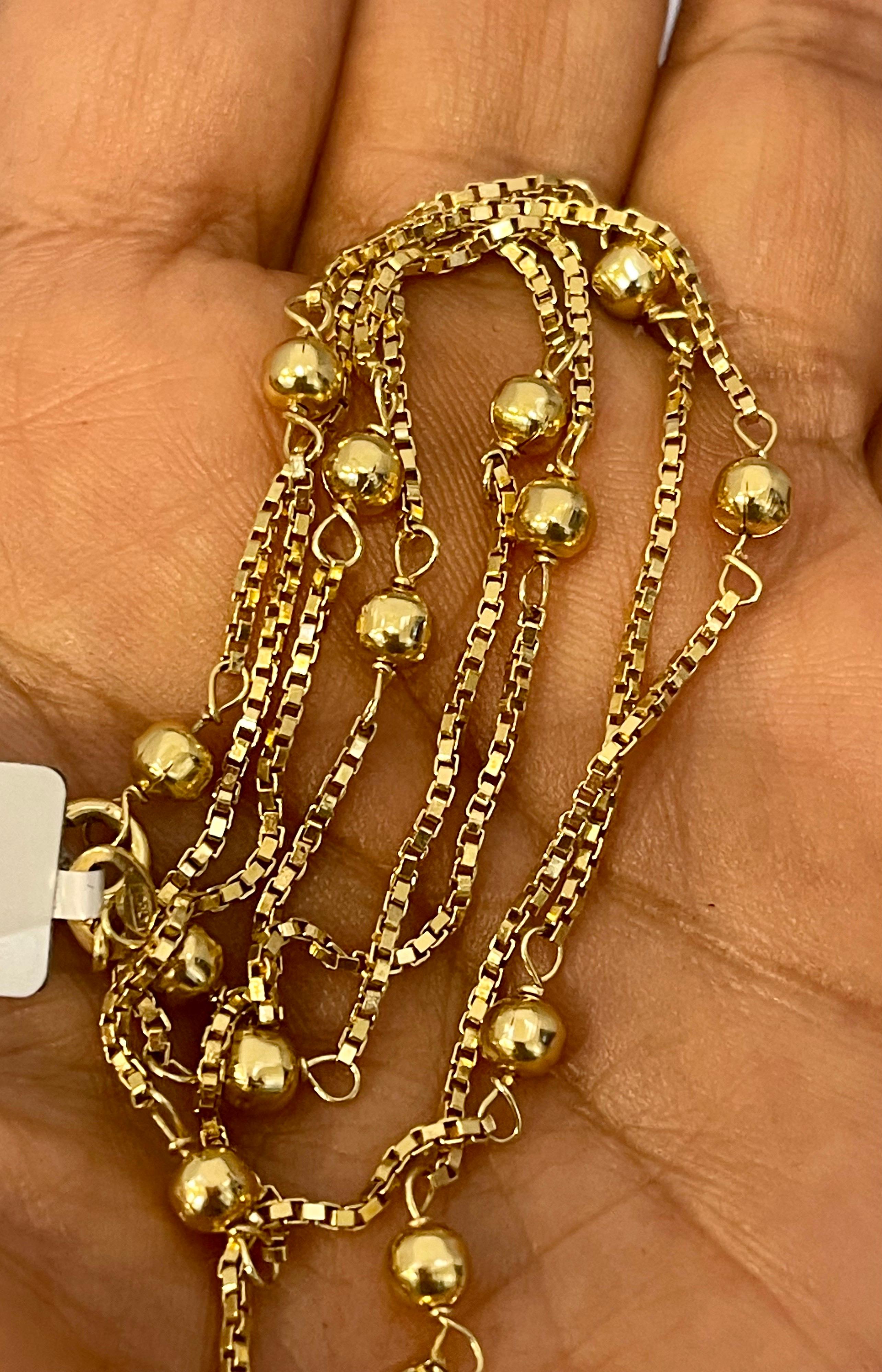 Vintage 18 Karat Yellow Gold 9 Gm Box Chain Ball Necklace, Italian In Excellent Condition In New York, NY