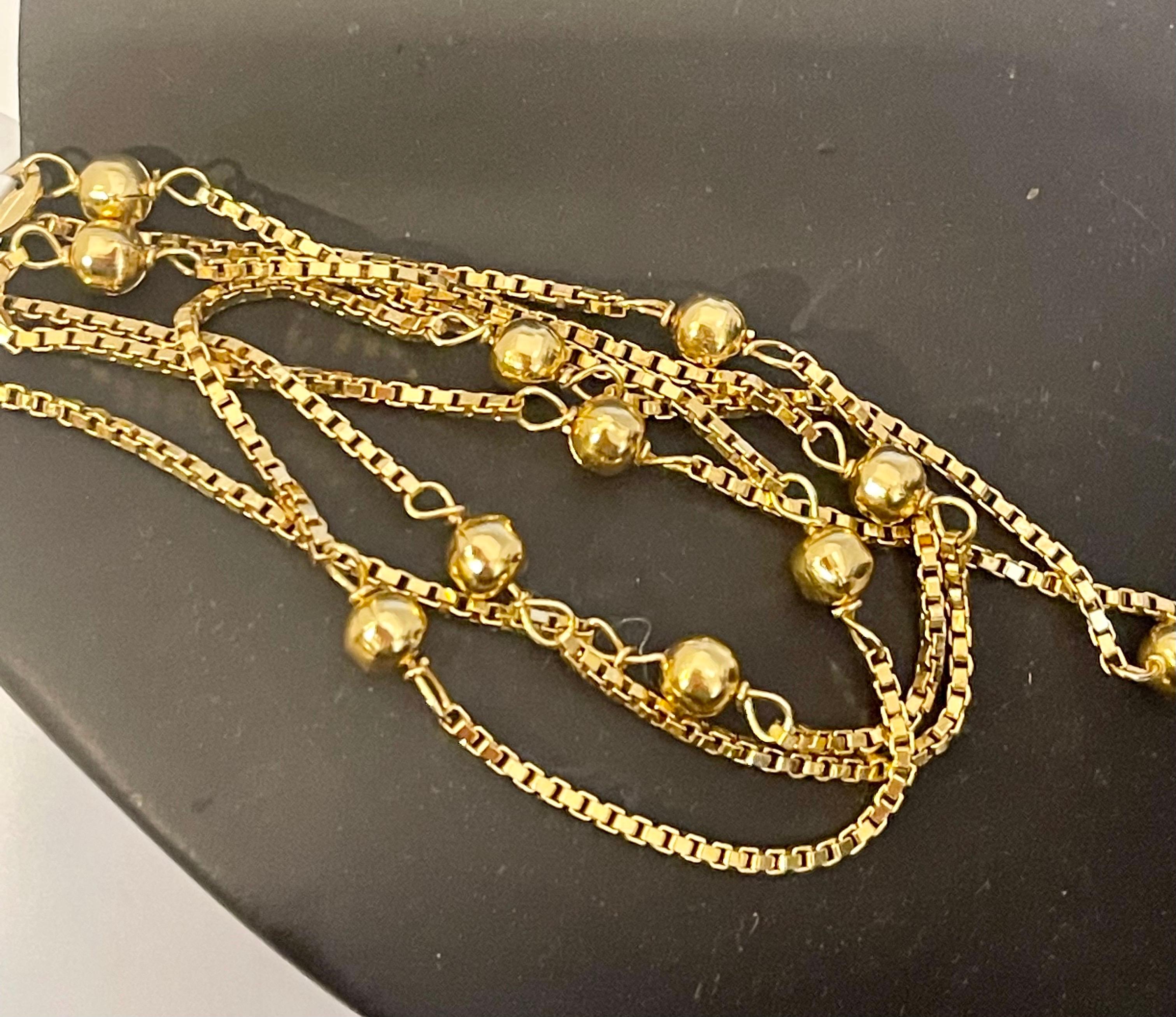 Women's or Men's Vintage 18 Karat Yellow Gold 9 Gm Box Chain Ball Necklace, Italian