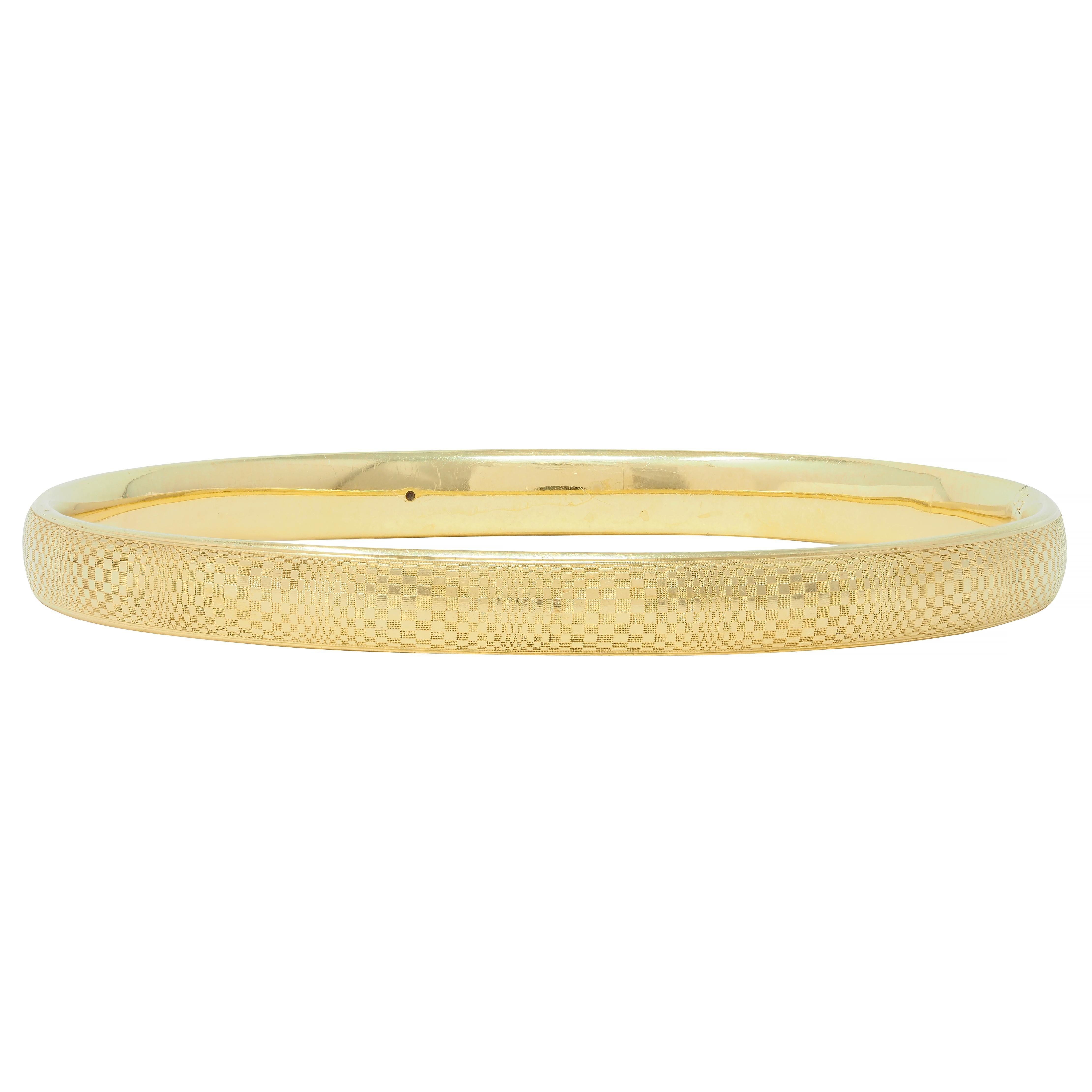 Vintage 18 Karat Yellow Gold Abstract Optical Checkerboard Bangle Bracelet For Sale 1