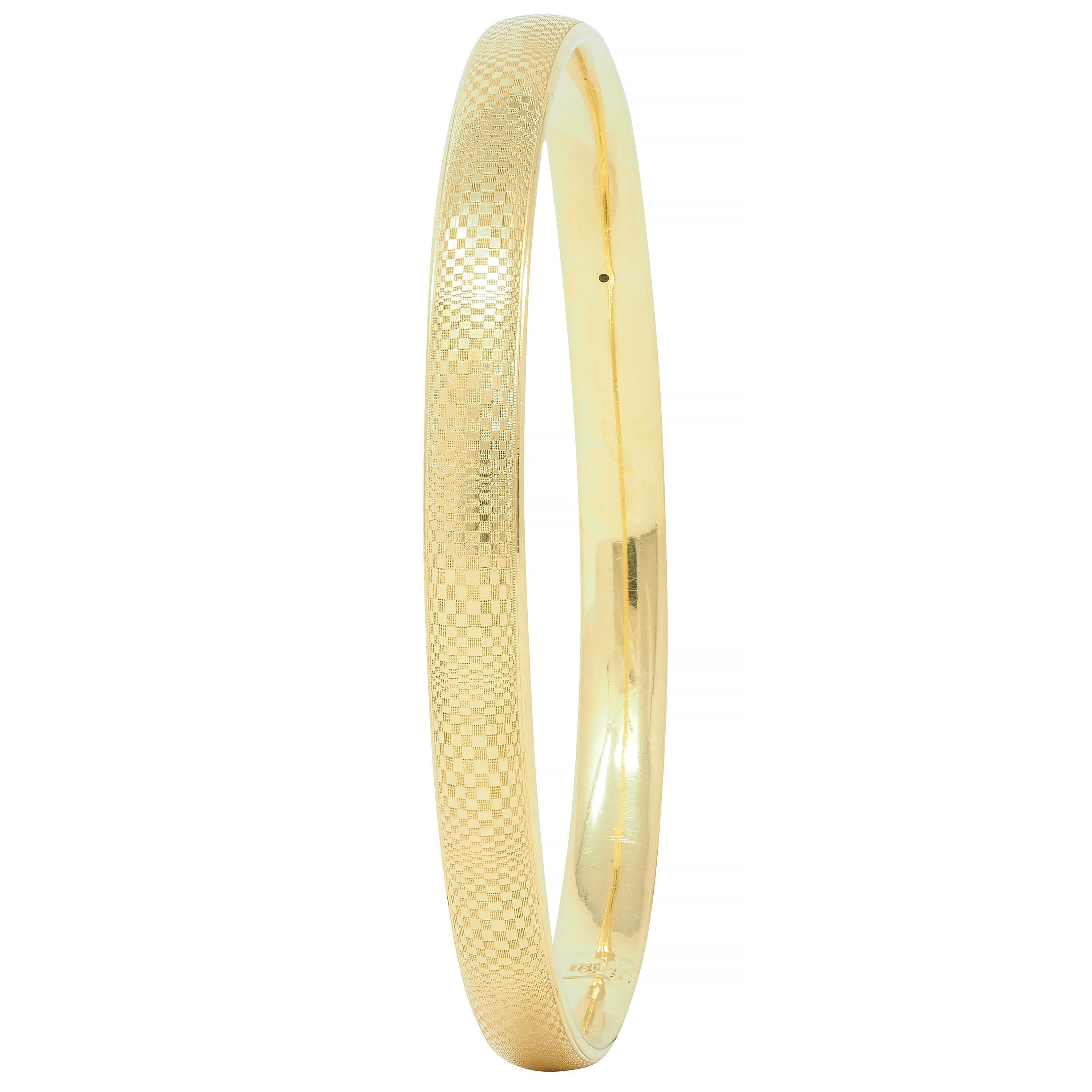 Vintage 18 Karat Yellow Gold Abstract Optical Checkerboard Bangle Bracelet For Sale 2