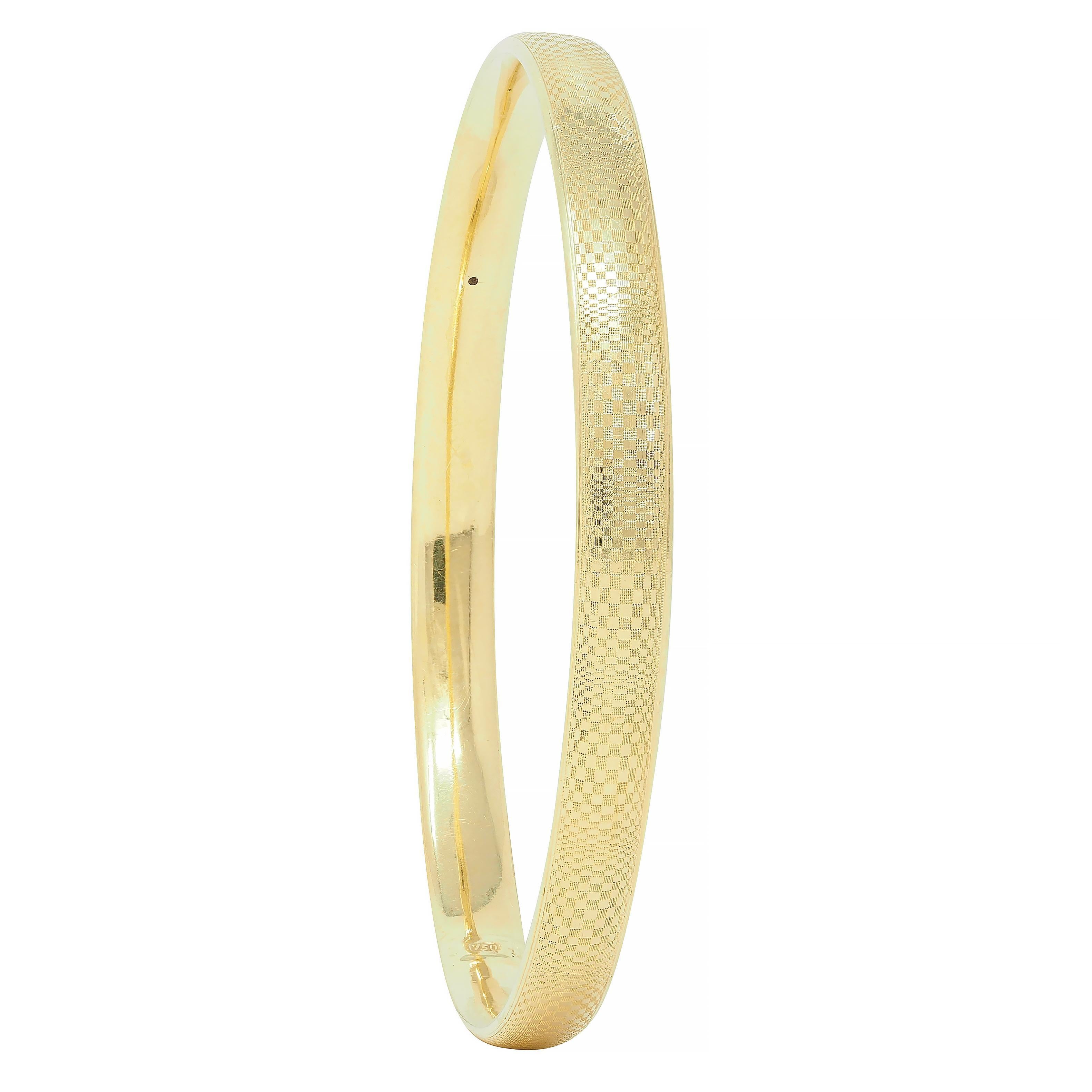 Vintage 18 Karat Yellow Gold Abstract Optical Checkerboard Bangle Bracelet For Sale 4