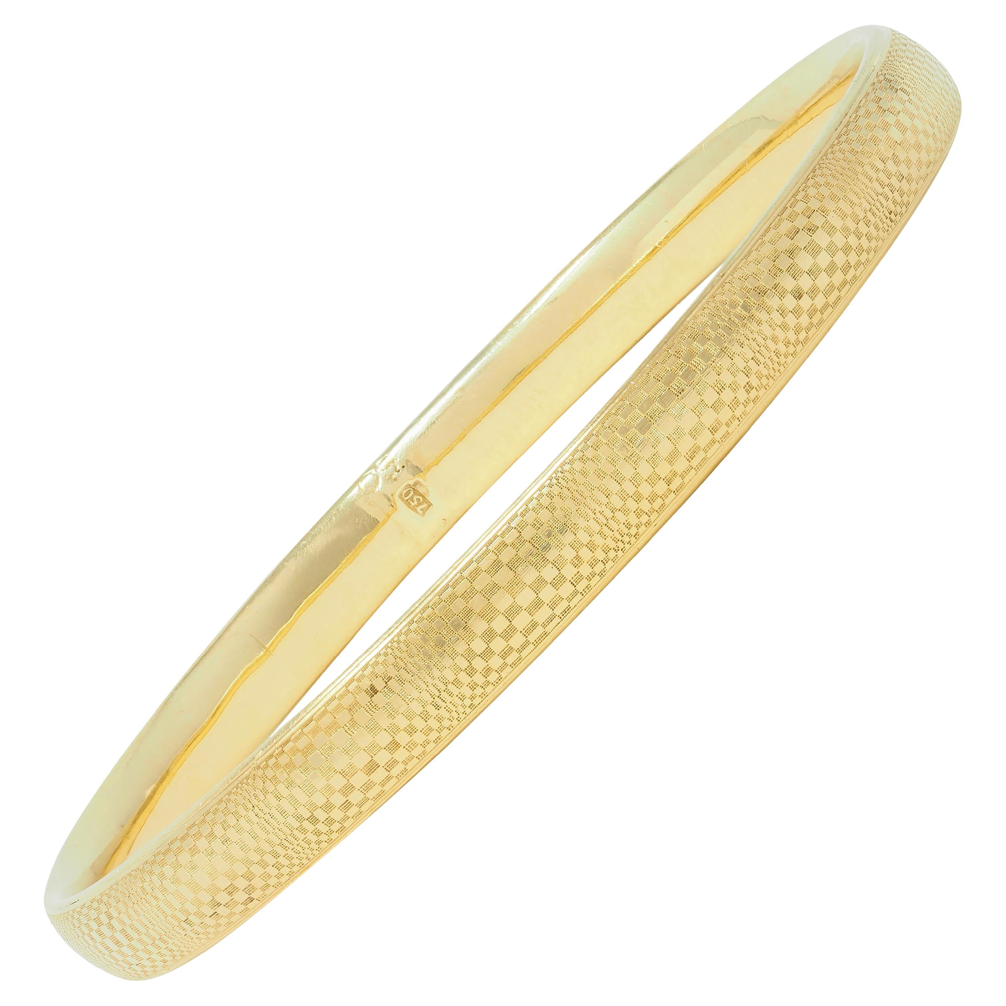 Vintage 18 Karat Yellow Gold Abstract Optical Checkerboard Bangle Bracelet For Sale