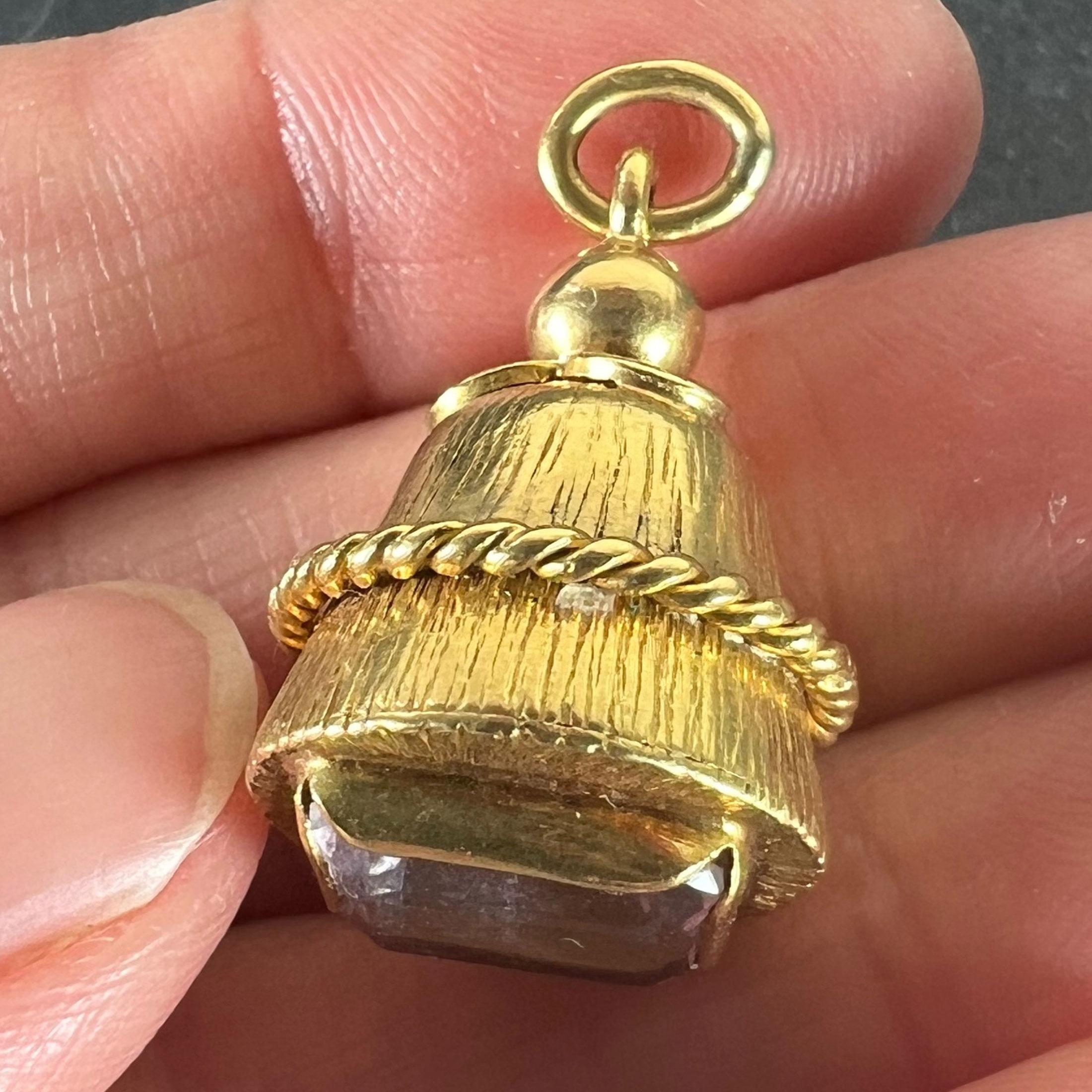 Vintage 18 Karat Gelbgold Amethyst Barrel Charm Anhänger im Angebot 5