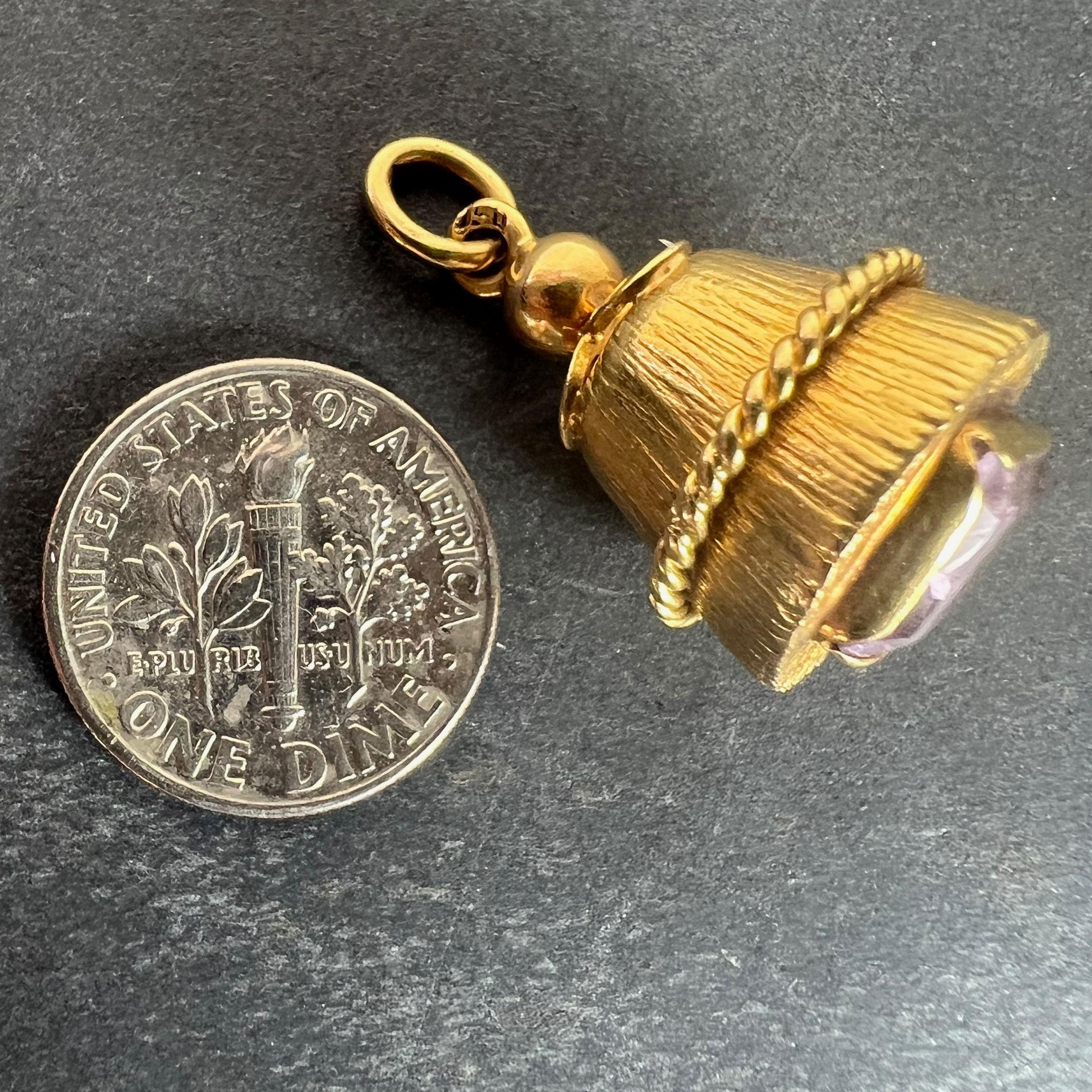 Vintage 18 Karat Gelbgold Amethyst Barrel Charm Anhänger im Angebot 10