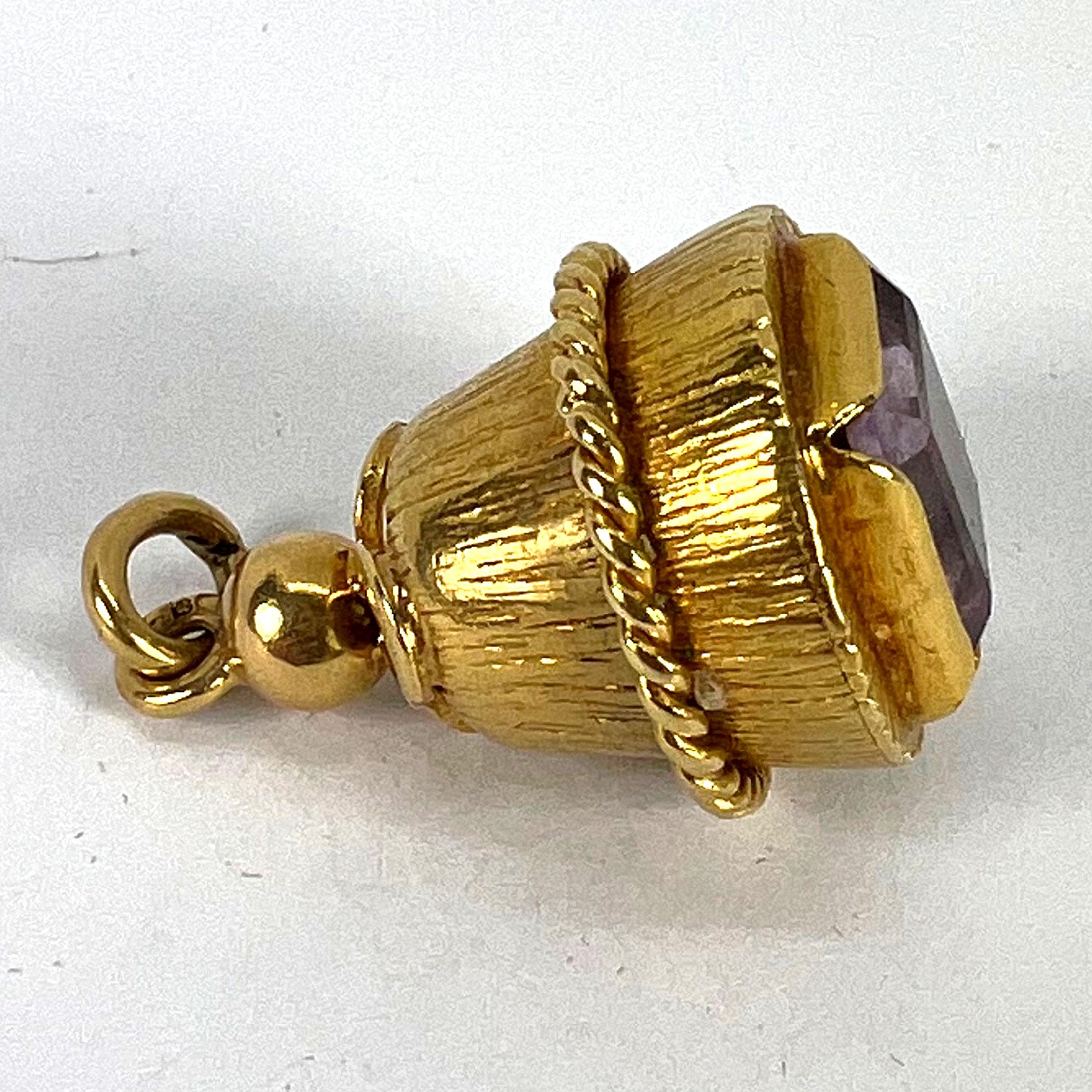 Vintage 18 Karat Gelbgold Amethyst Barrel Charm Anhänger im Angebot 14