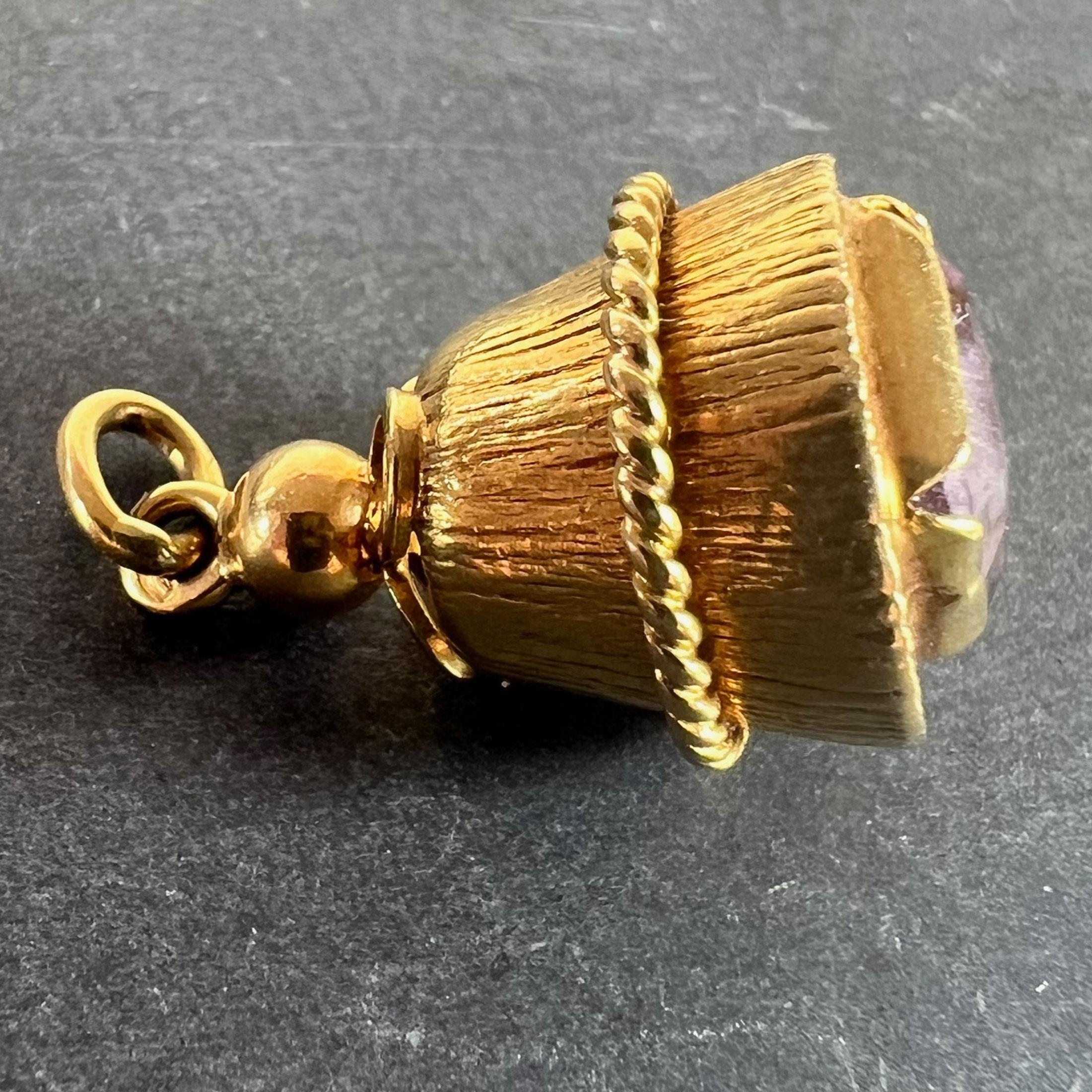 Vintage 18 Karat Gelbgold Amethyst Barrel Charm Anhänger Damen im Angebot