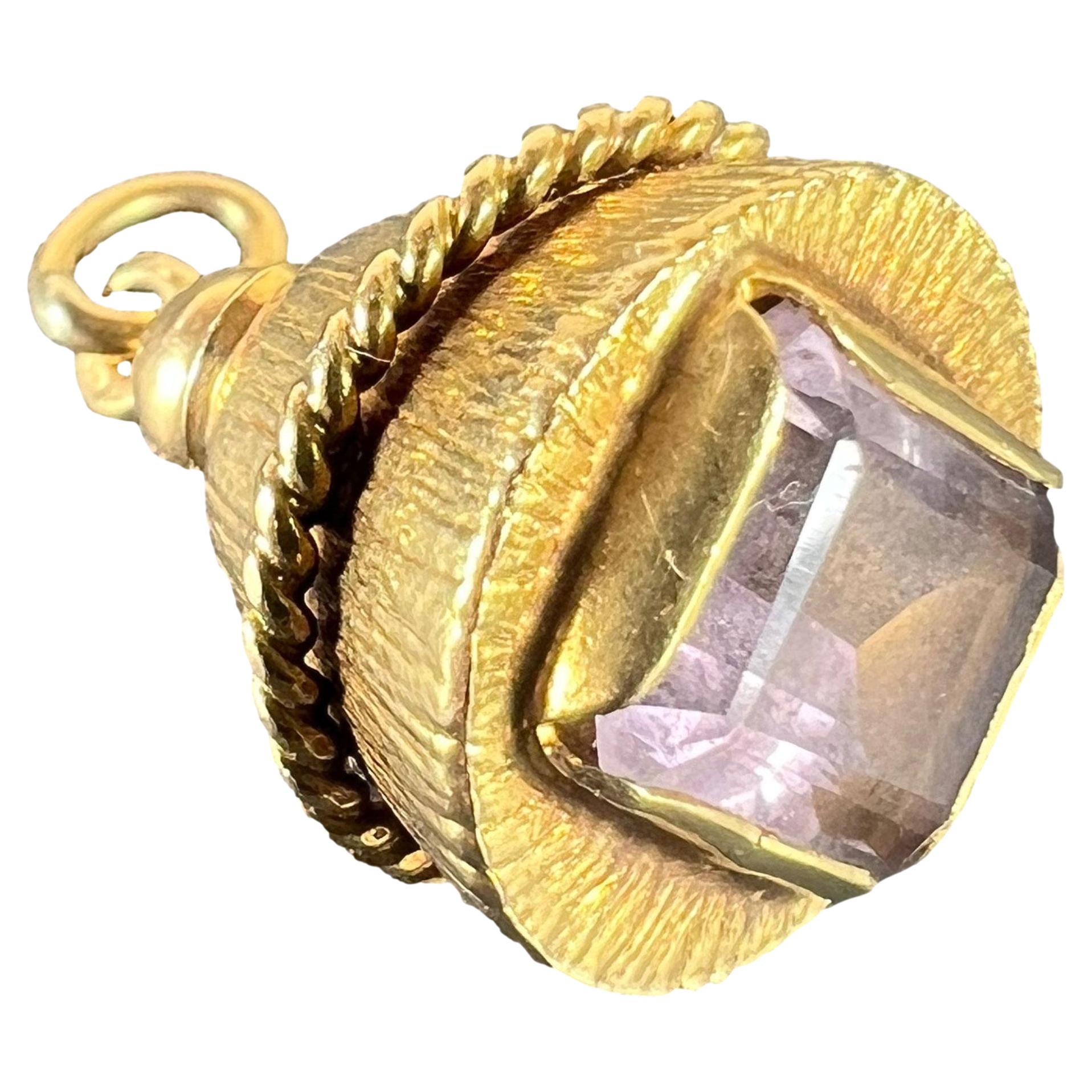 Vintage 18 Karat Gelbgold Amethyst Barrel Charm Anhänger
