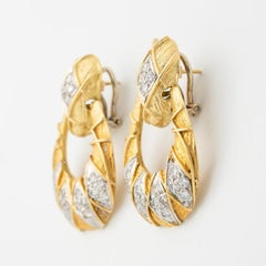 Vintage 18 Karat Yellow Gold and 2.0 Carat Diamond Door Knocker Earrings