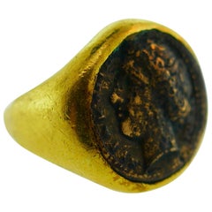 Vintage 18 Karat Yellow Gold and Ancient Coin Ring