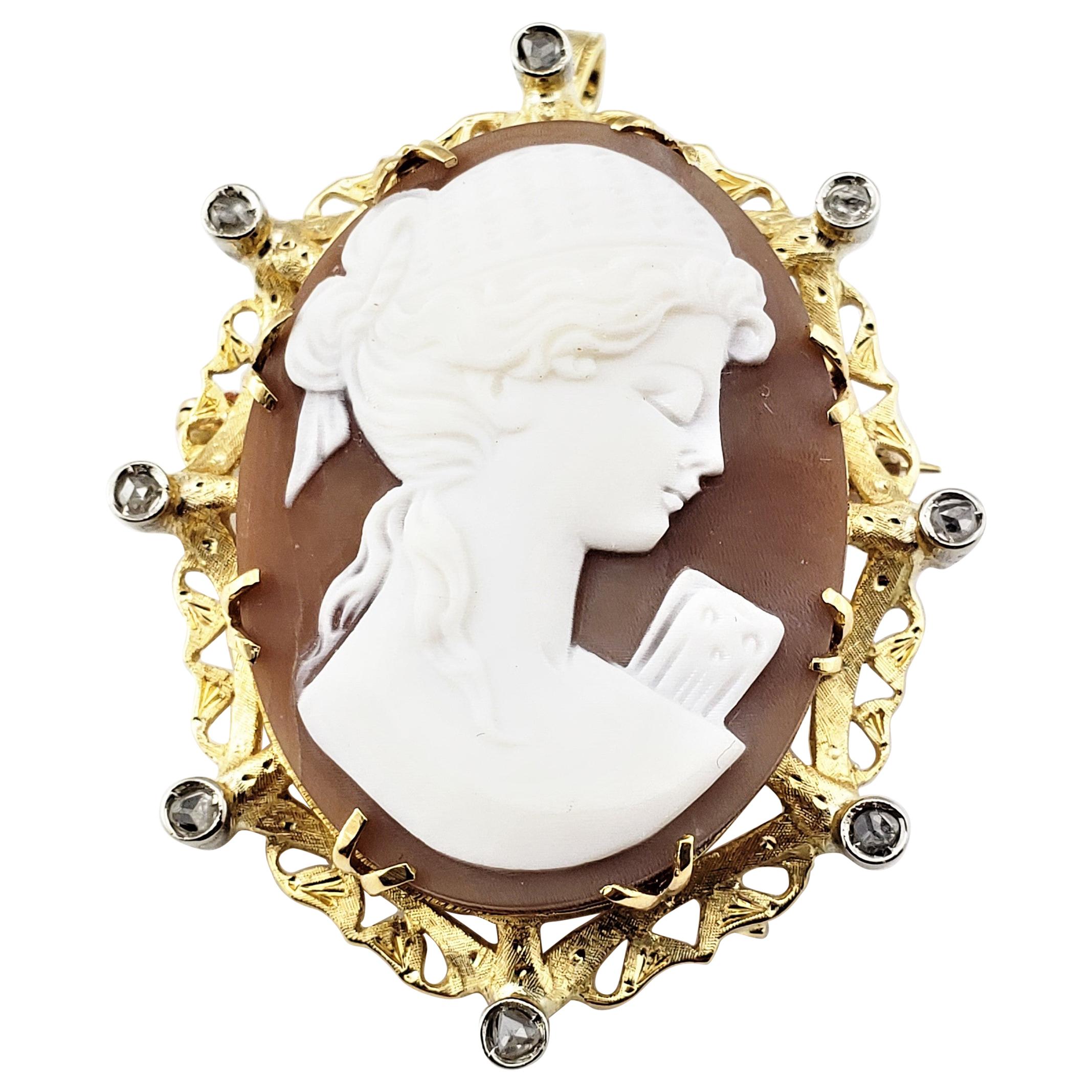 Vintage 18 Karat Yellow Gold and Diamond Cameo Brooch or Pendant For Sale
