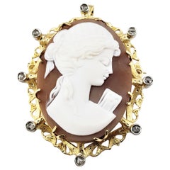 Antique 18 Karat Yellow Gold and Diamond Cameo Brooch or Pendant