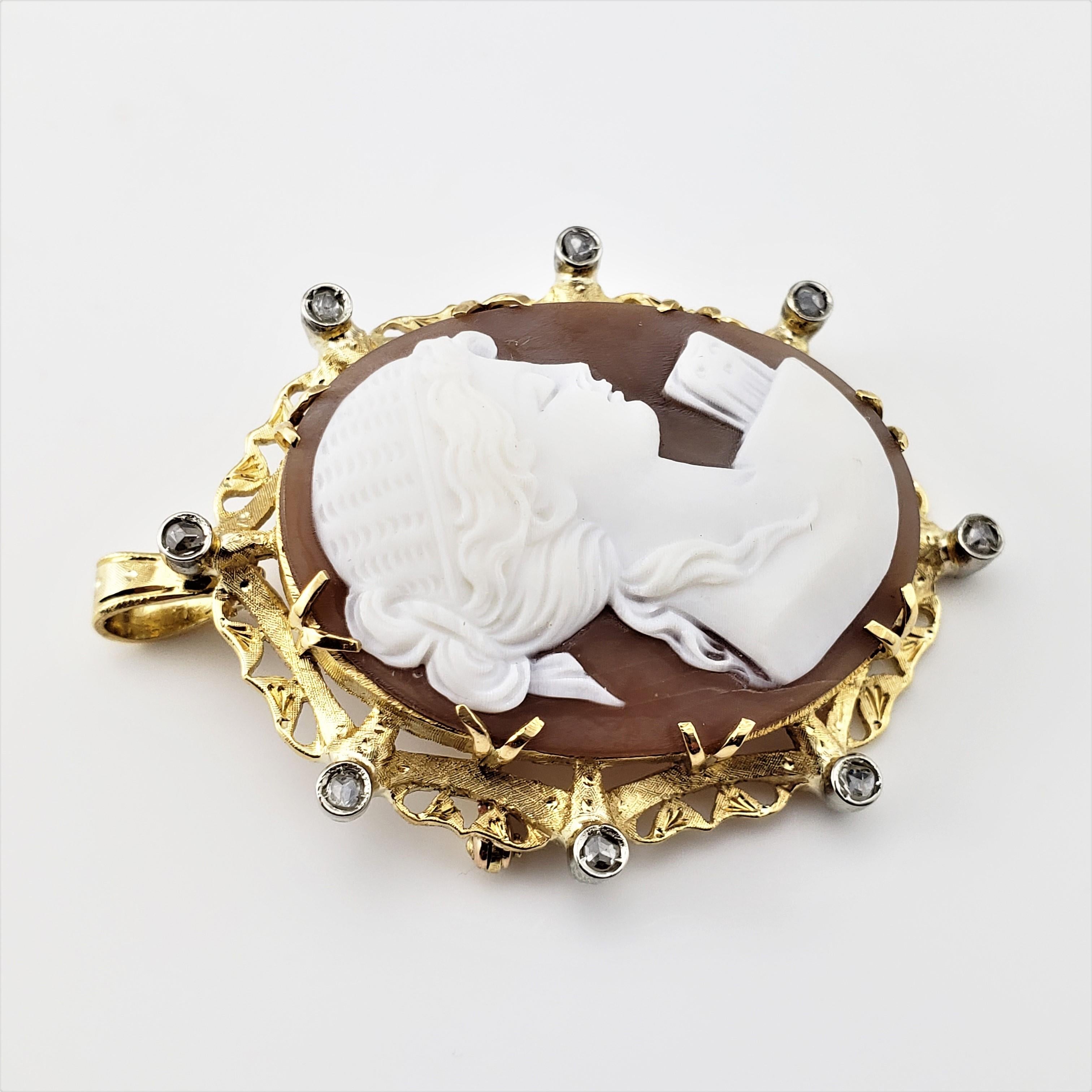 Round Cut Vintage 18 Karat Yellow Gold and Diamond Cameo Brooch or Pendant For Sale