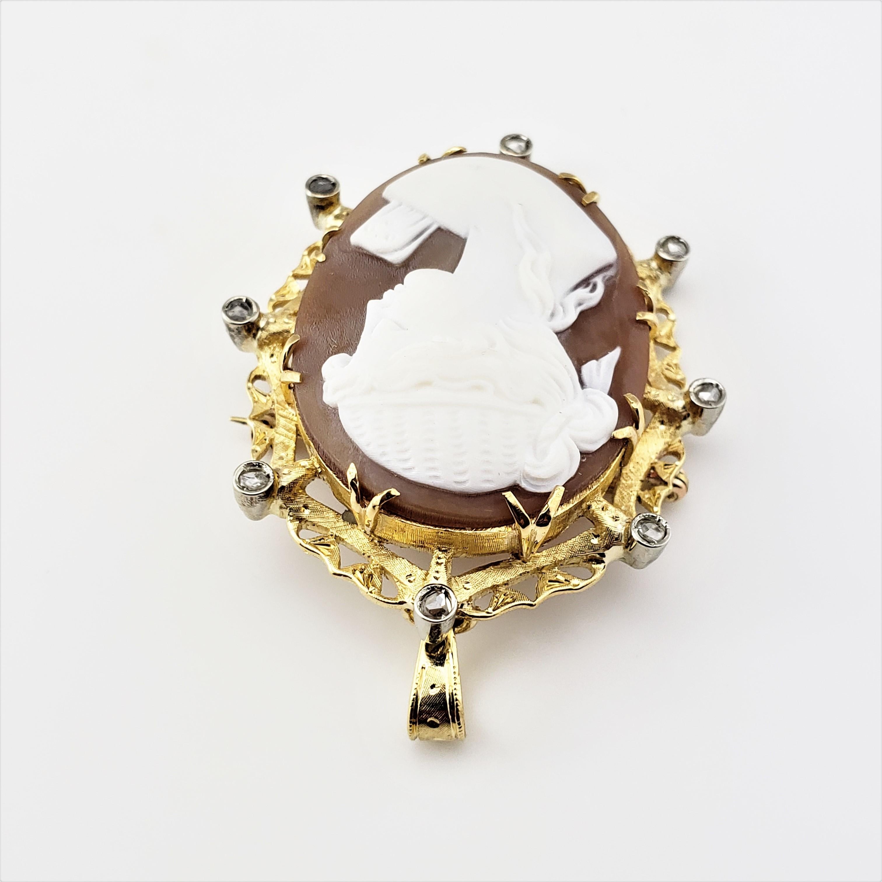 Vintage 18 Karat Yellow Gold and Diamond Cameo Brooch or Pendant In Good Condition For Sale In Washington Depot, CT