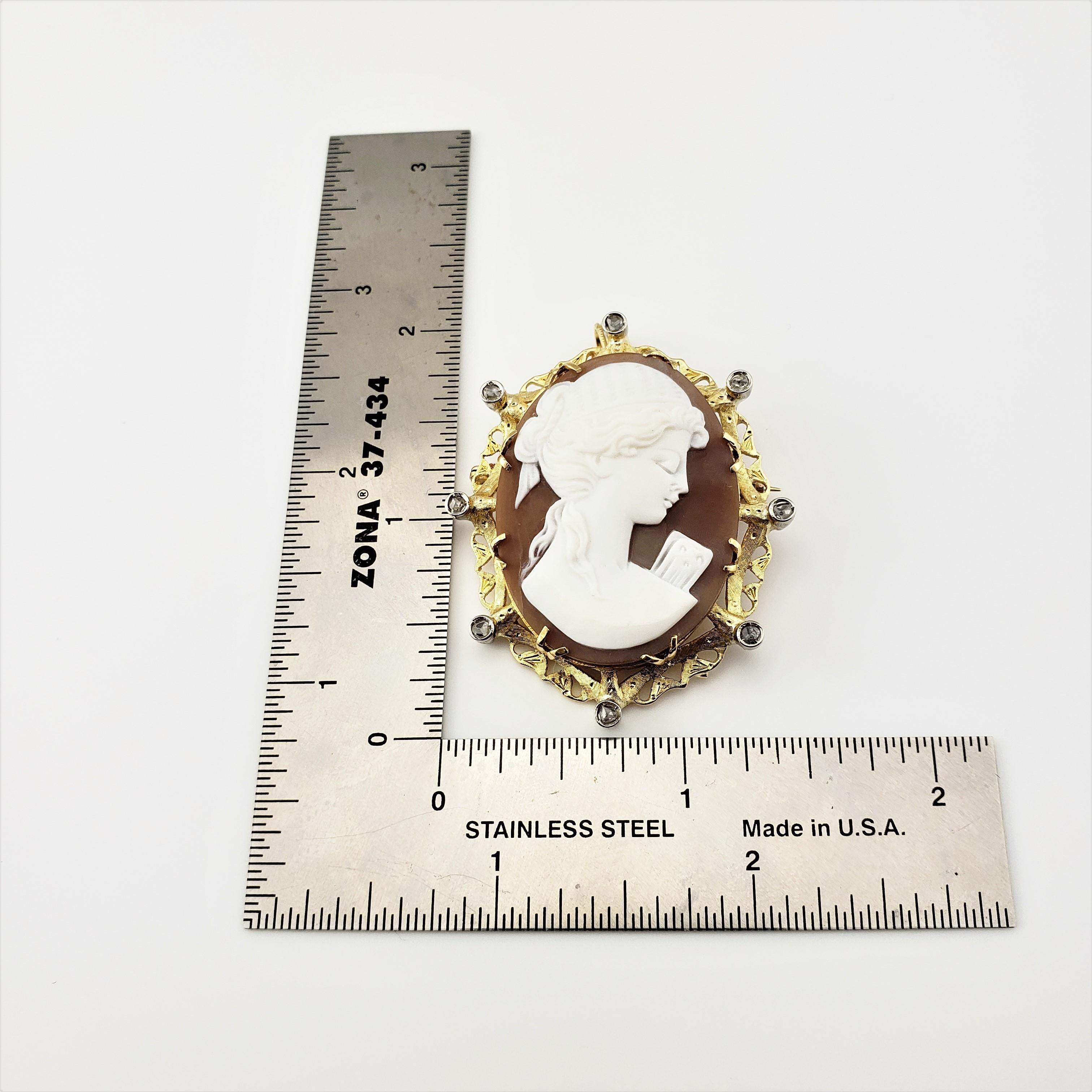 Vintage 18 Karat Yellow Gold and Diamond Cameo Brooch or Pendant For Sale 2