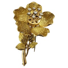 Vintage 18 Karat Yellow Gold and Diamond Flower Brooch/Pin