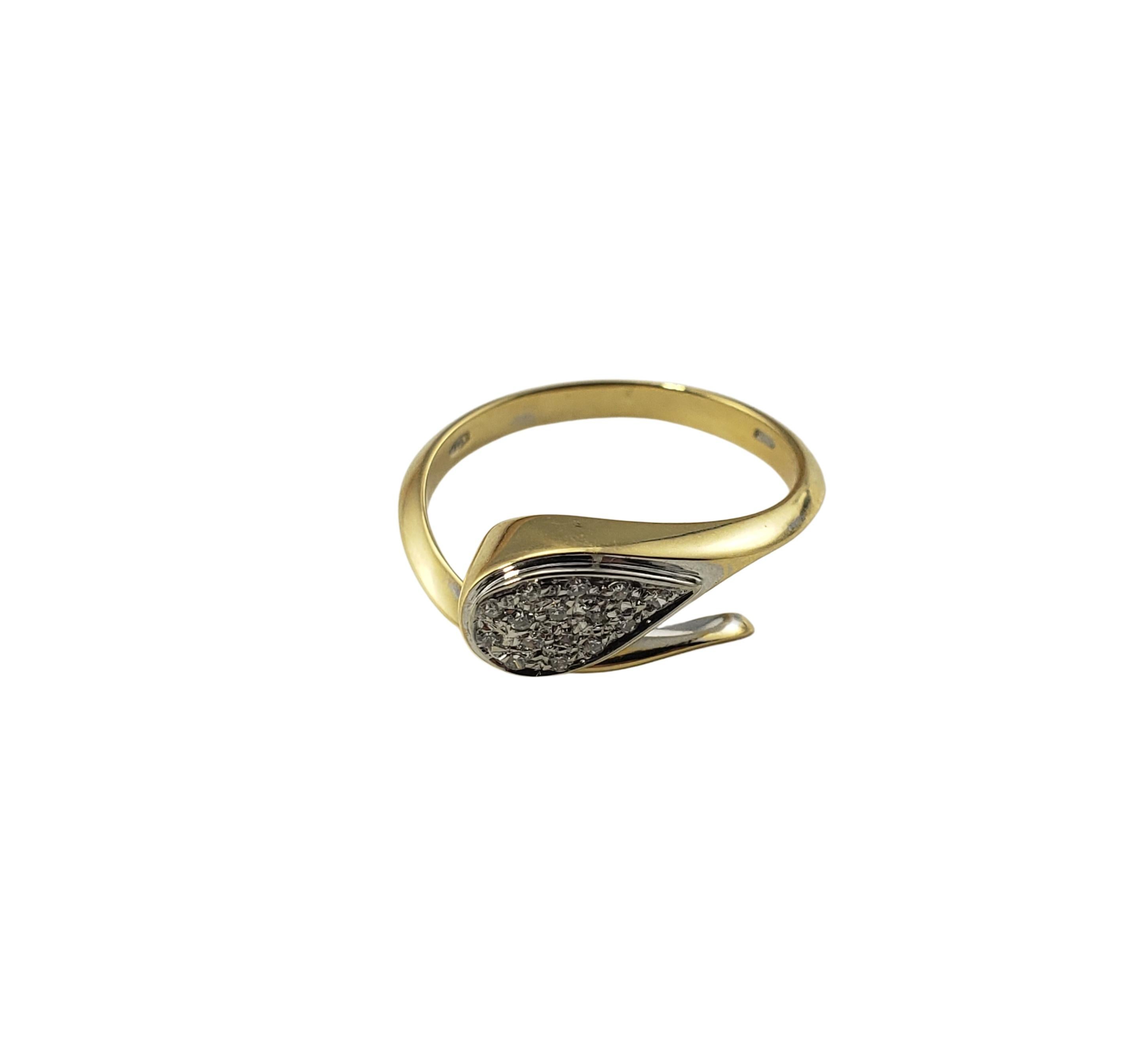 Vintage 14 Karat Yellow Gold and Diamond Snake Ring Size 7.25-

This sparkling snake ring features 15 round single cut diamonds set in classic 14K yellow gold. Width: 9 mm Shank: 2 mm.

Approximate total diamond weight: .08 ct.

Diamond color: