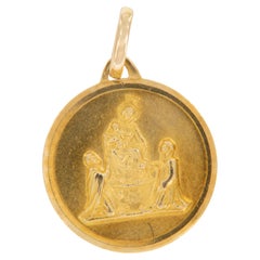 Vintage 18 Karat Yellow Gold Ave Maria Medallion Pendant