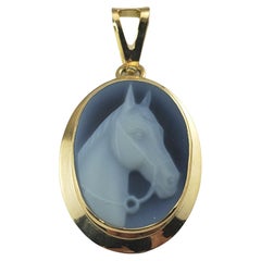 Antique 18 Karat Yellow Gold Blue Agate Horse Pendant