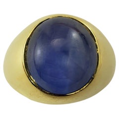 Vintage 18 Karat Yellow Gold Blue Star Sapphire Ring GAI Certified