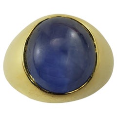 Vintage 18 Karat Yellow Gold Blue Star Sapphire Ring GAI Certified