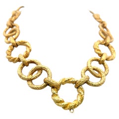 Vintage 18 Karat Yellow Gold Bold Textured Link Necklace 171.3 Grams