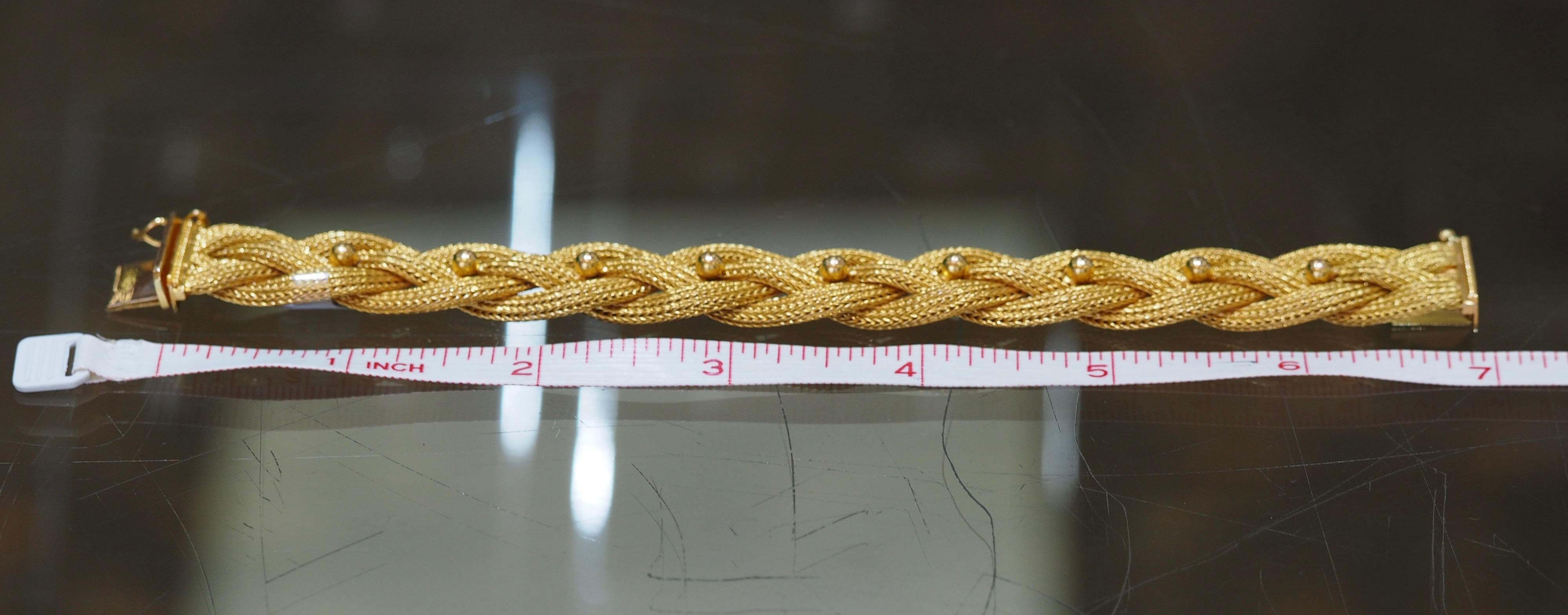  Vintage Bracelet en or jaune 18 carats avec maille tressée Unisexe 