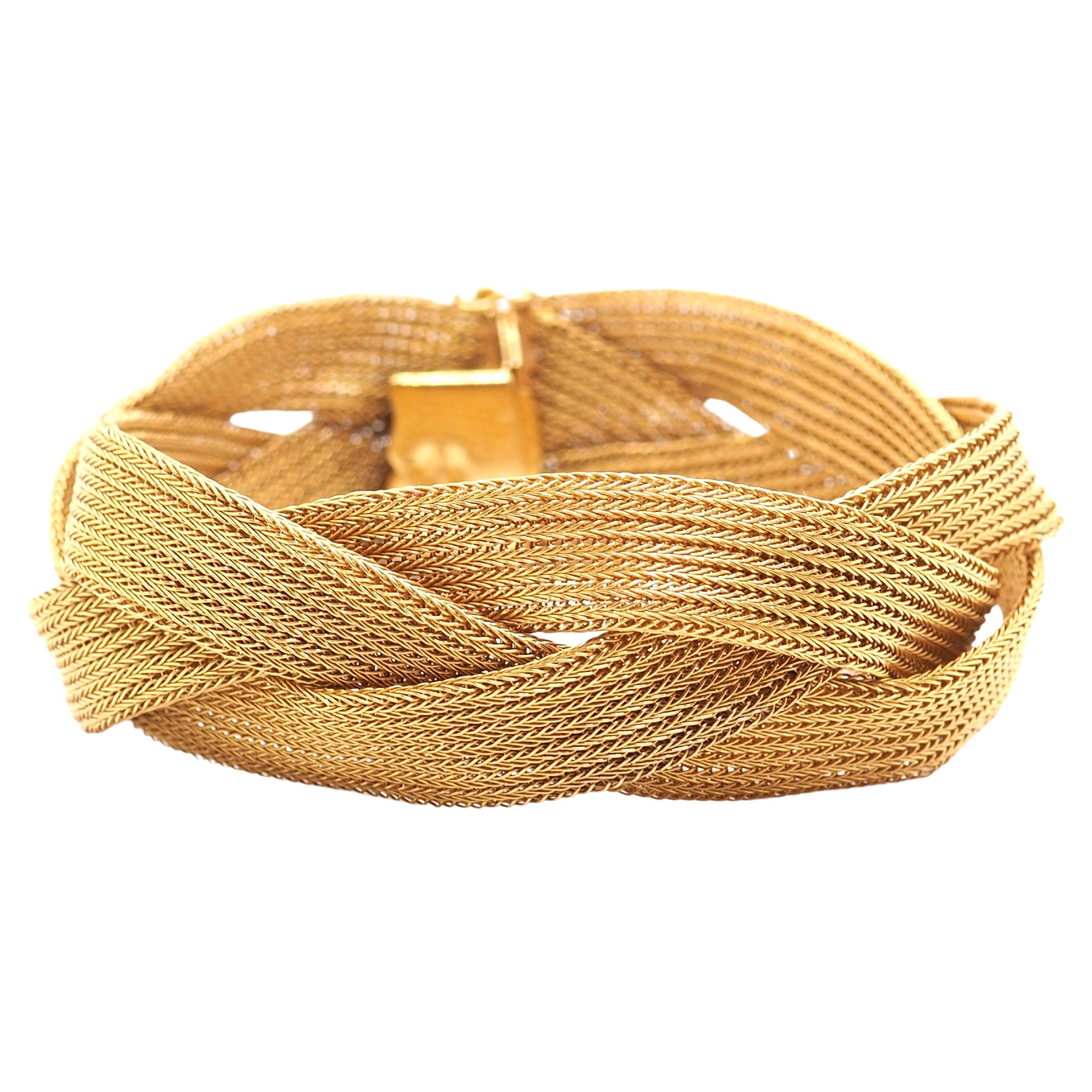 Vintage 18 Karat Yellow Gold Braided Mesh Bracelet