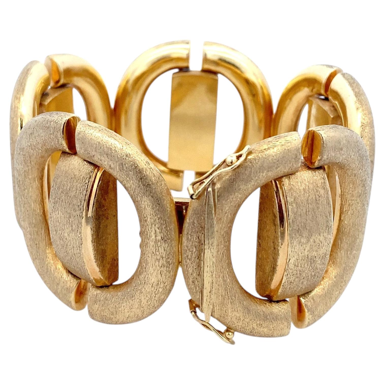 Vintage 18 Karat Yellow Gold Brushed Finish Link Bracelet