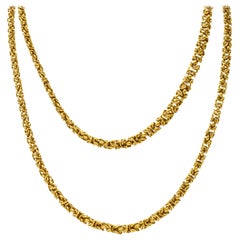 Vintage 18 Karat Yellow Gold Byzantine Long Chain Necklace