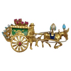Alfiler vintage "Carruaje" de oro amarillo de 18 quilates-Italia