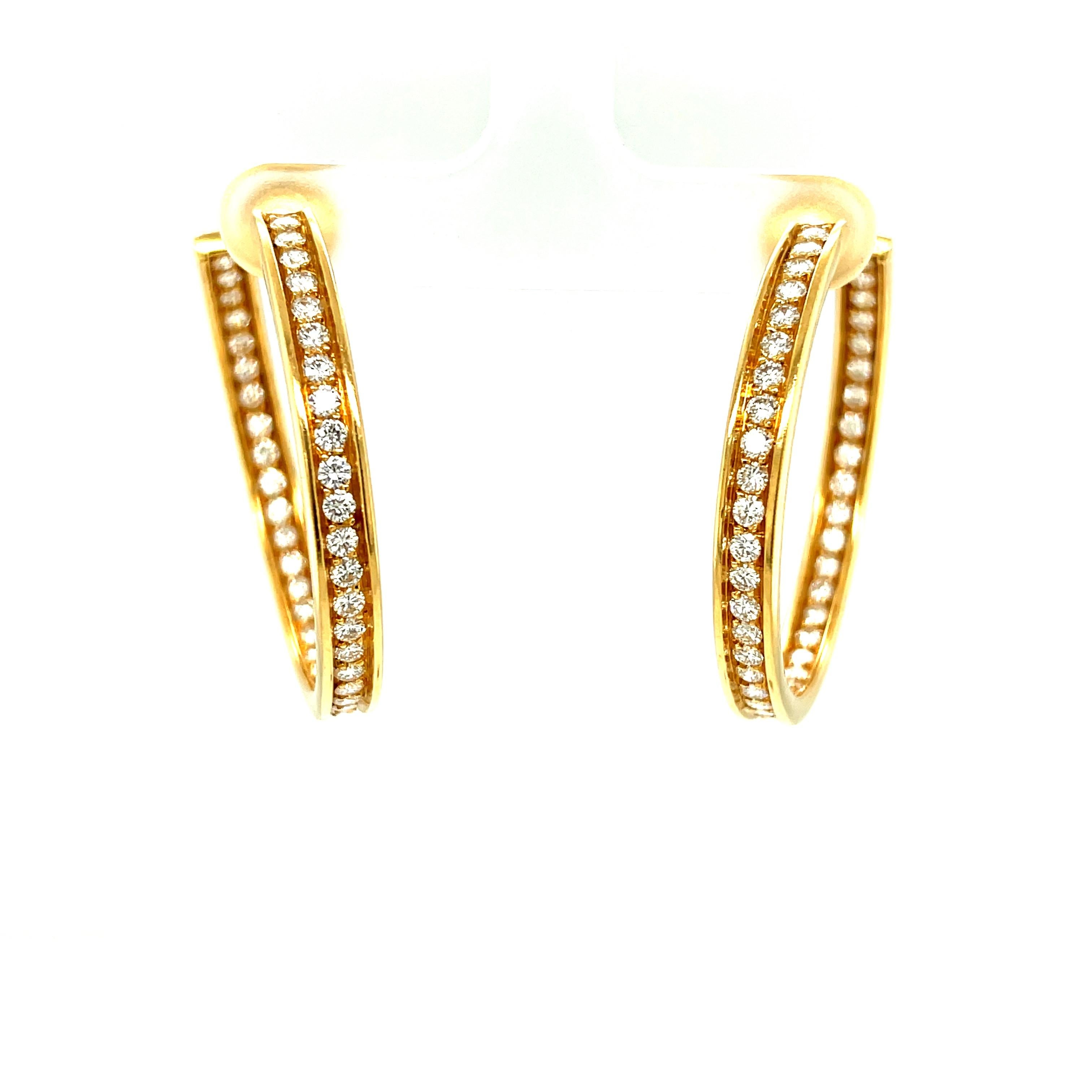 Contemporary Vintage 18 Karat Yellow Gold Cartier Diamond Inside Out Hoop Earrings