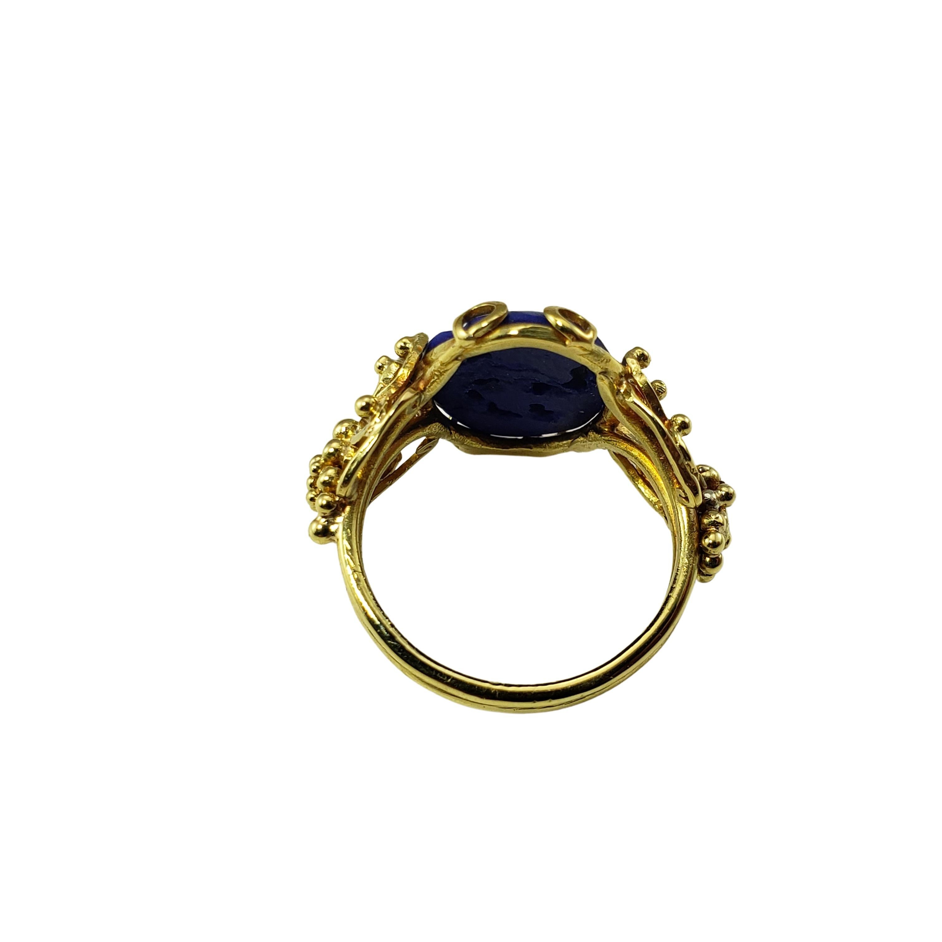 18 Karat Yellow Gold Carved Lapis Lazuli Ring For Sale 1