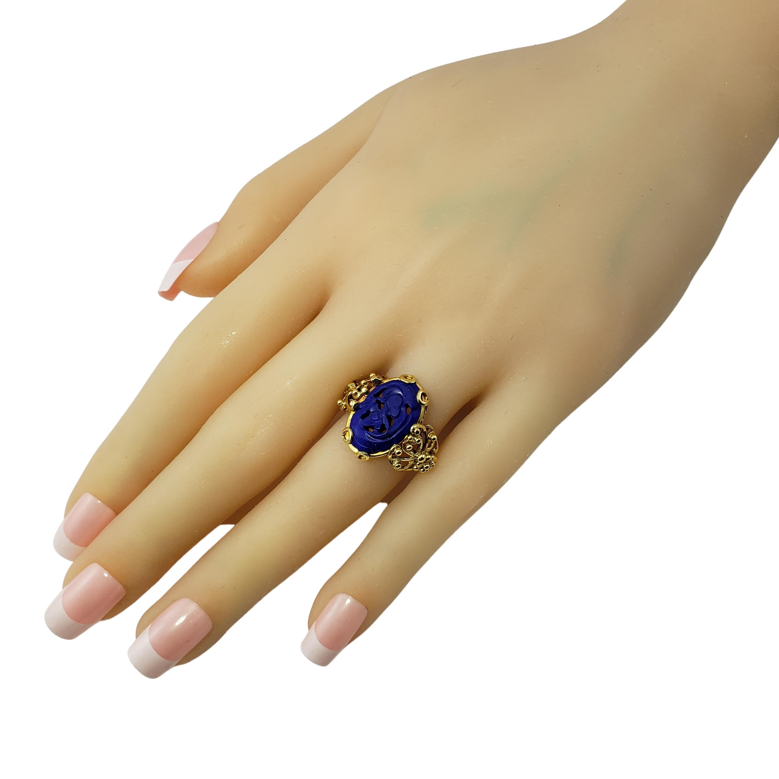 18 Karat Yellow Gold Carved Lapis Lazuli Ring For Sale 2