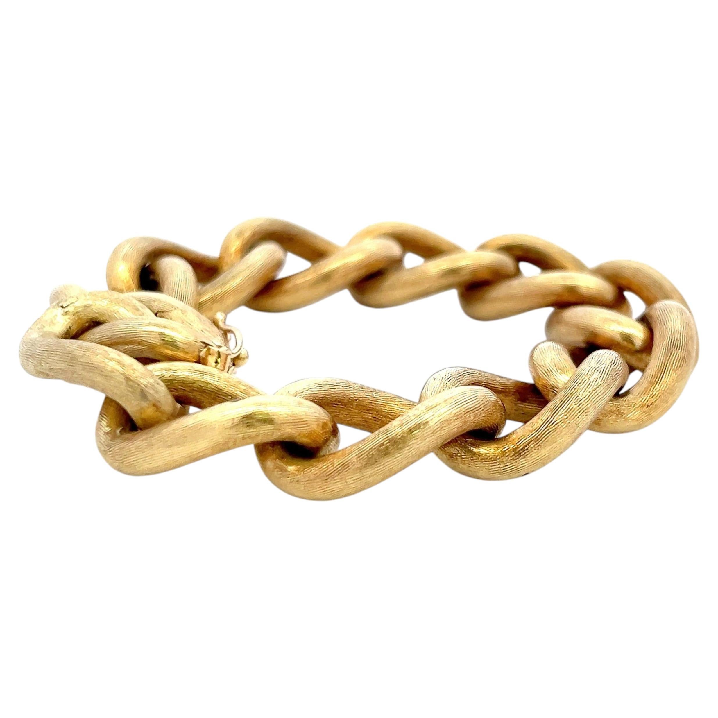 Bracciale vintage a maglie in oro giallo 18 carati, 39,8 grammi, con finitura ruvida, 8 pollici