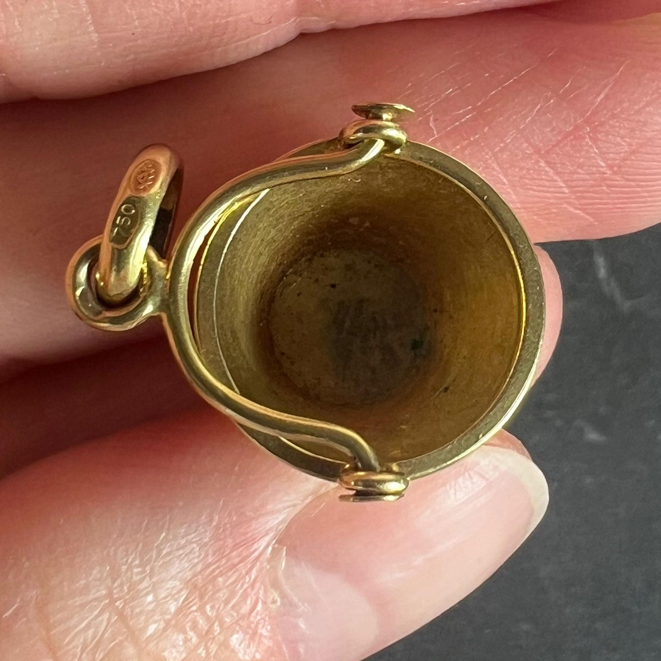 Vintage 18 Karat Yellow Gold Champagne Bucket Charm Pendant For Sale 3