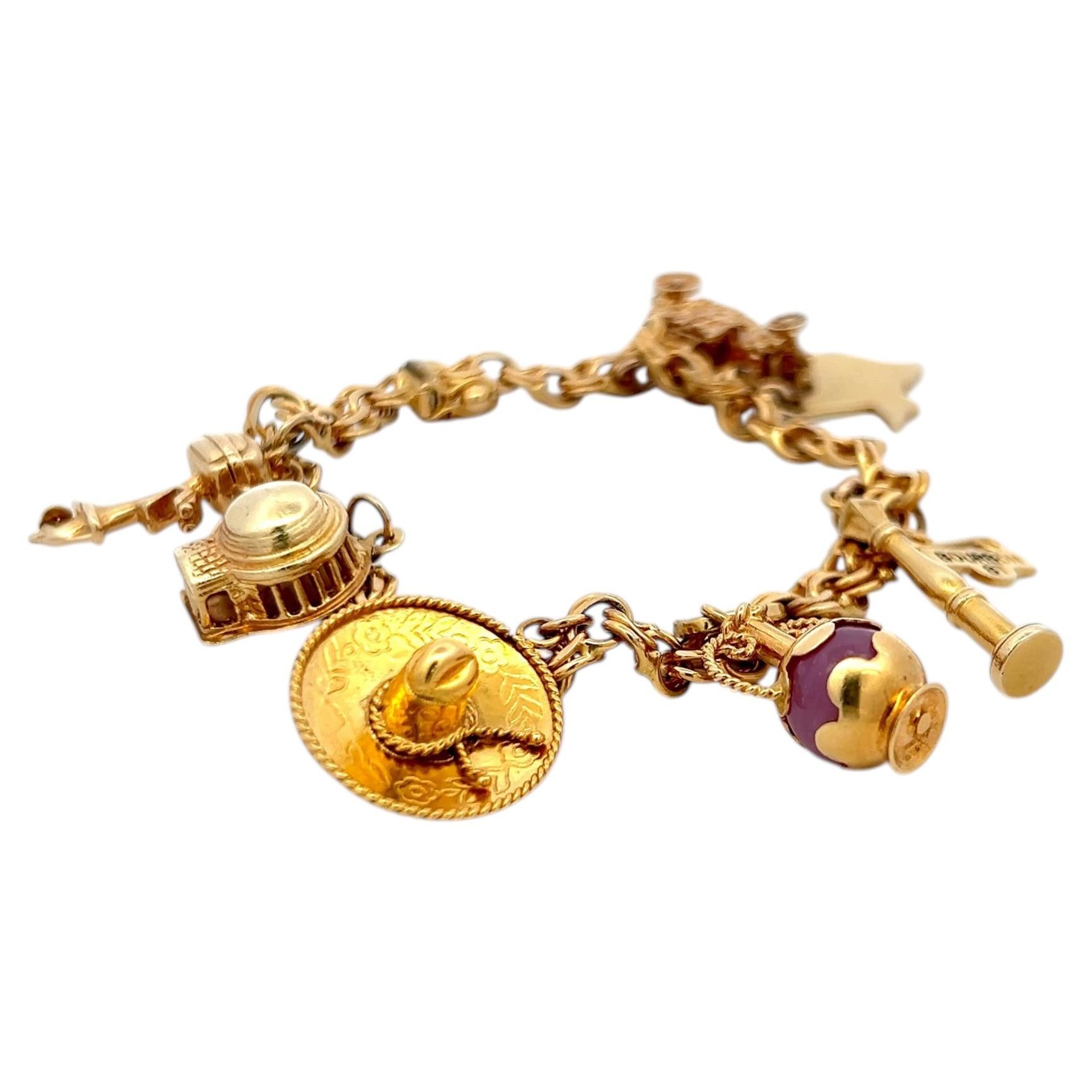 Vintage 18 Karat Yellow Gold Charm Bracelet 35.3 Grams 6.5 Inch