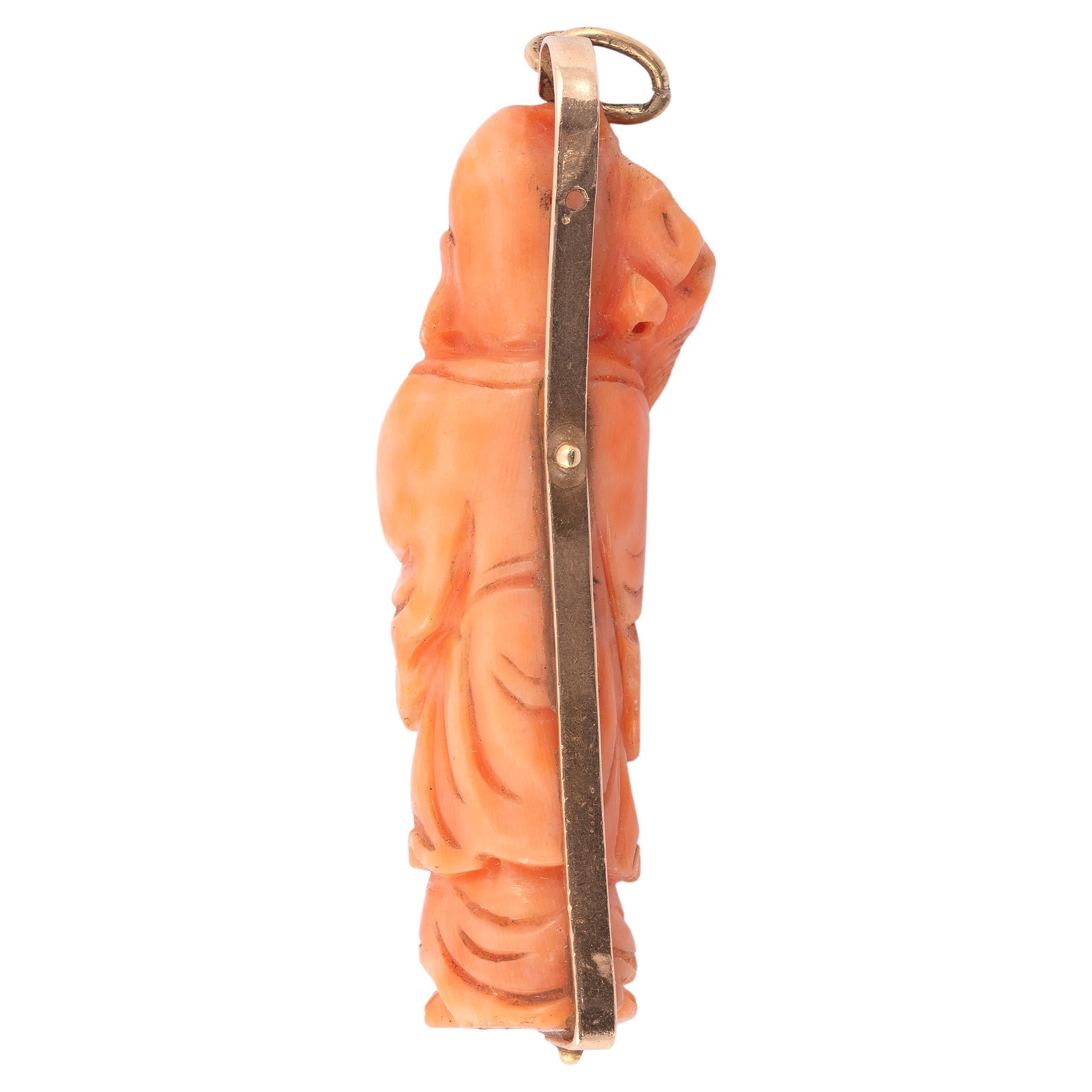 18 Karat Gelbgold Koralle Shoulao Charm-Anhänger Vintage (Retro) im Angebot