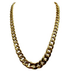 Vintage 18 Karat Yellow Gold Cuban Double Oval Graduating Link Necklace