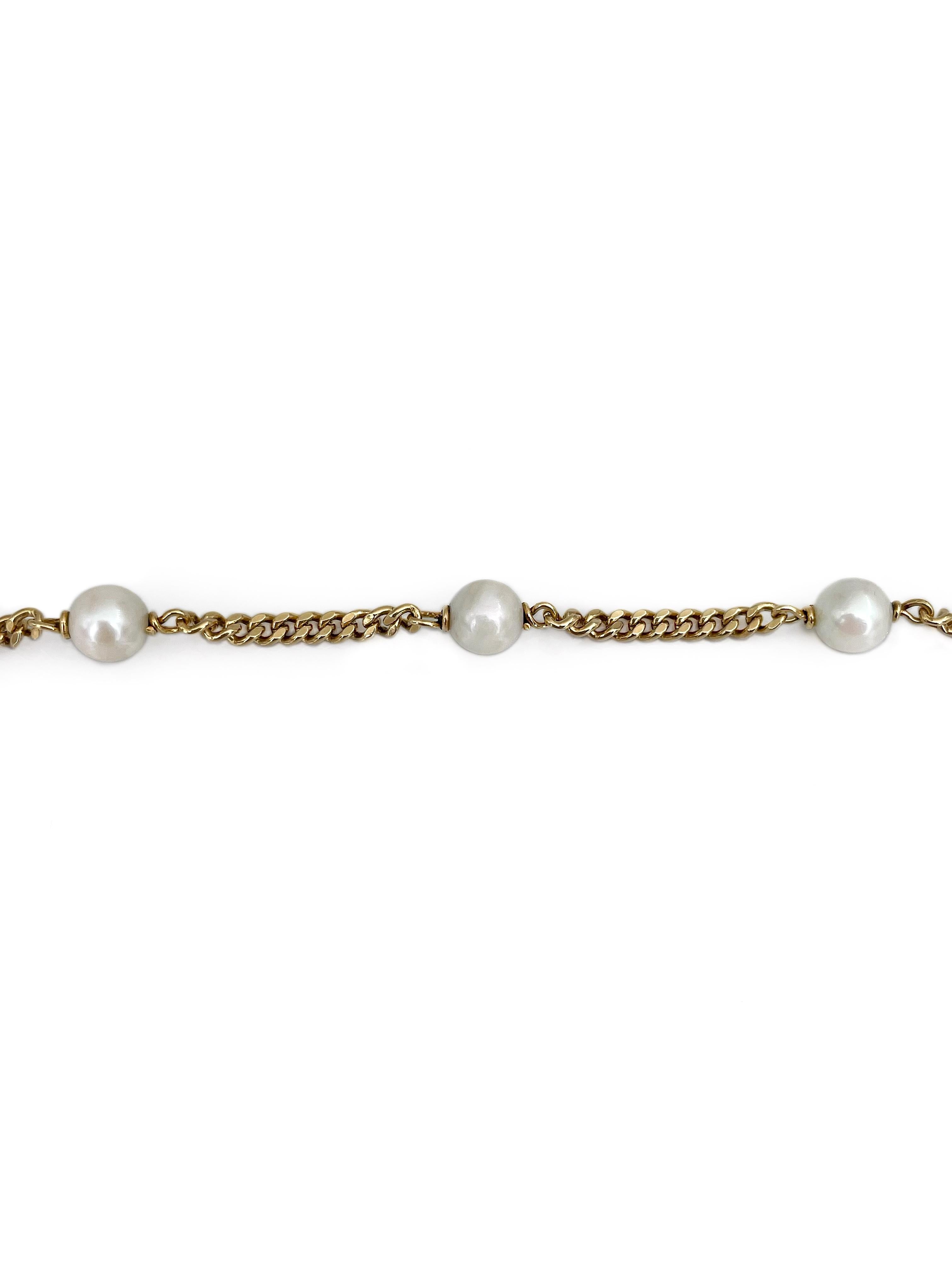 Modern Vintage 18 Karat Yellow Gold Cultured Pearl Chain Bracelet