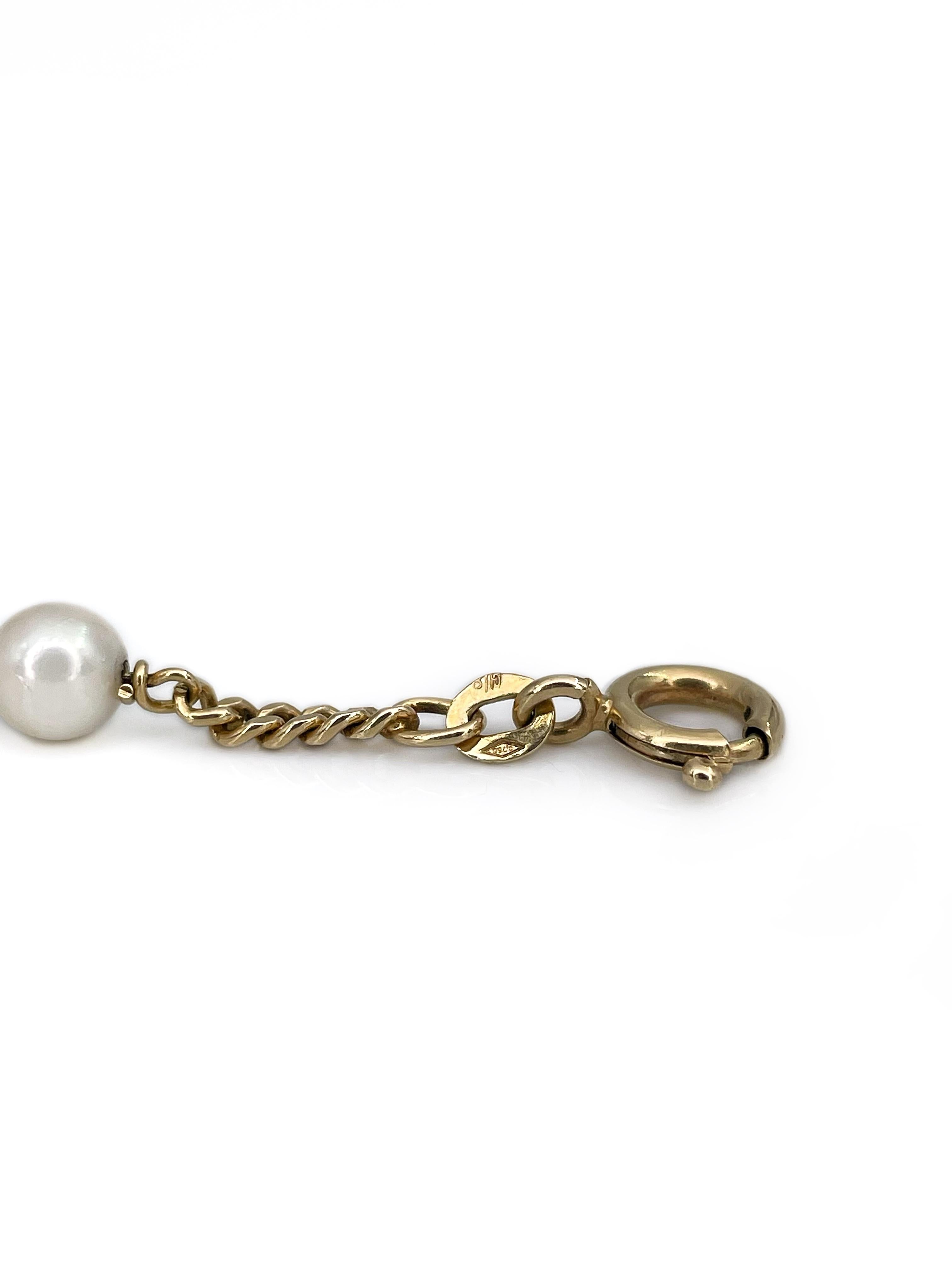 Round Cut Vintage 18 Karat Yellow Gold Cultured Pearl Chain Bracelet