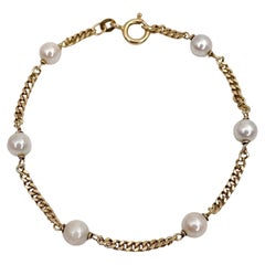Vintage 18 Karat Yellow Gold Cultured Pearl Chain Bracelet