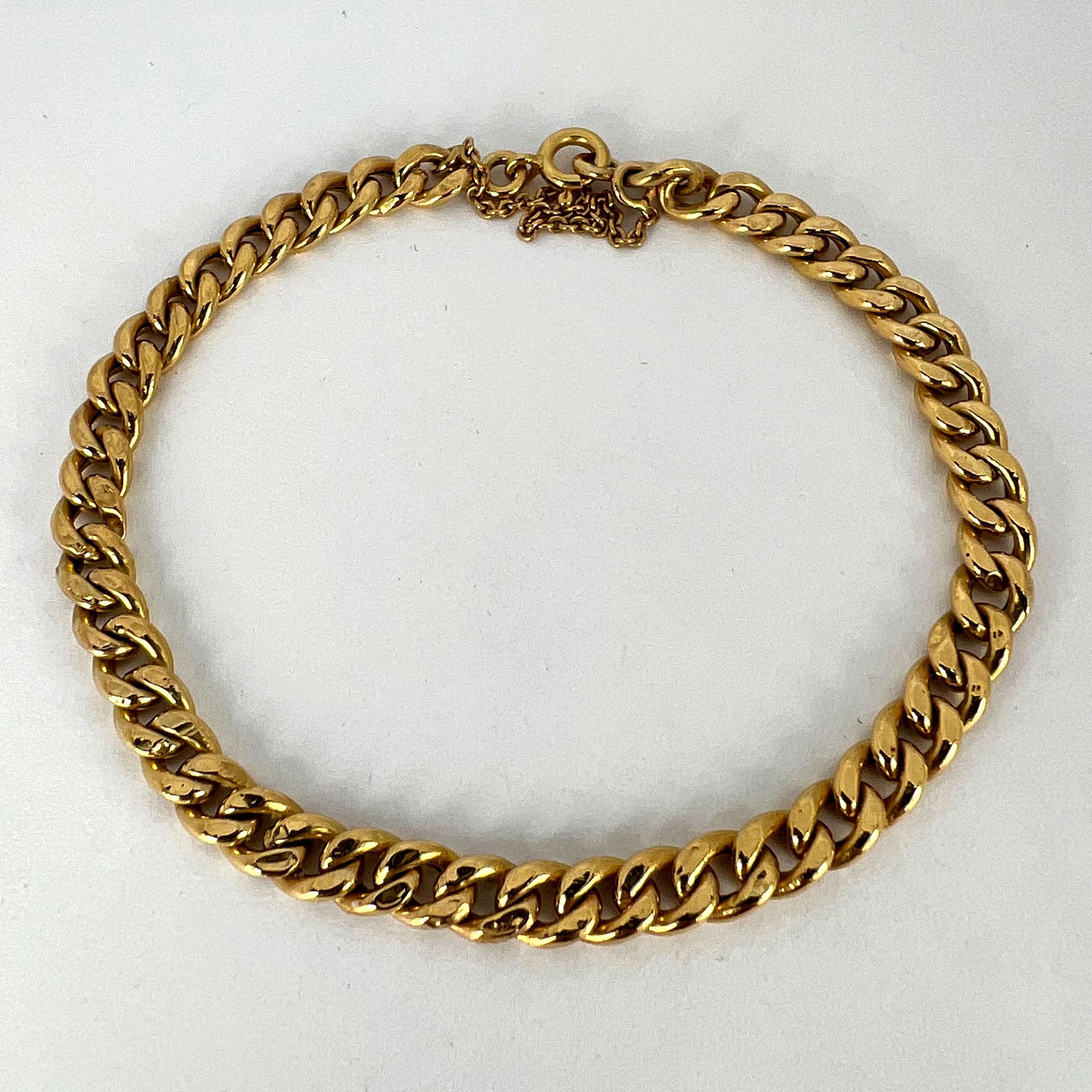 Vintage 18 Karat Yellow Gold Curb Link Chain Bracelet For Sale 6