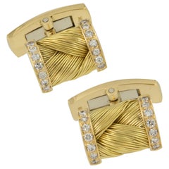 Vintage 18 Karat Yellow Gold Diamond Cufflink and Shirt Stud Set