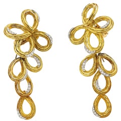 Vintage 18 Karat Yellow Gold Diamond Day Night Ribbon Earrings